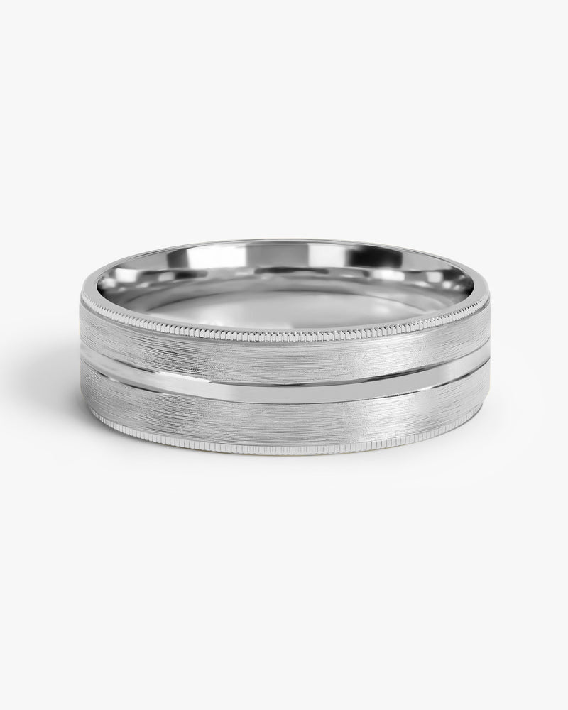 6mm Mid-Beveled and Matte Brushed Milgrain Men's Wedding Band