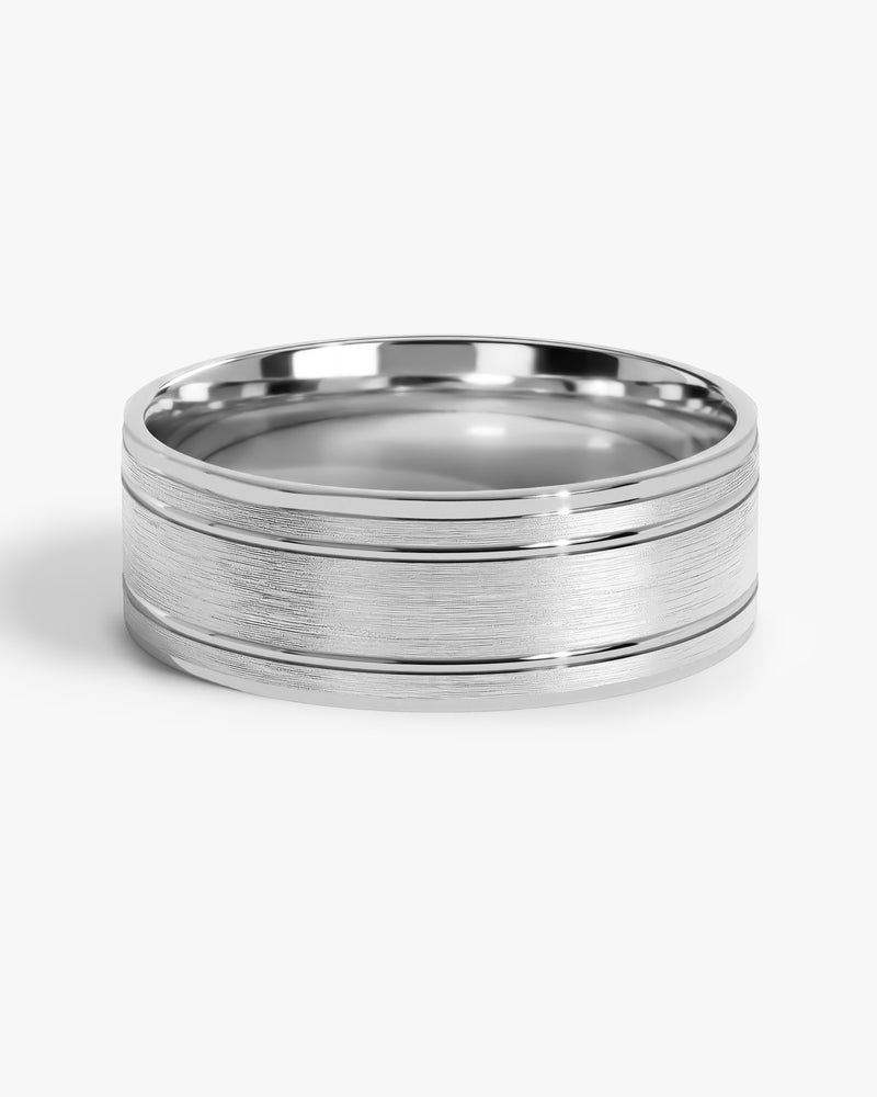7mm Horizontal Thick Brushed and Double Grooved Men's Wedding Band