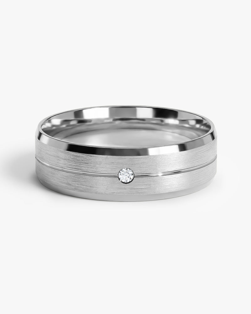 6mm Beveled Edge, Grooved and Flush Set Men's Diamond Wedding Band