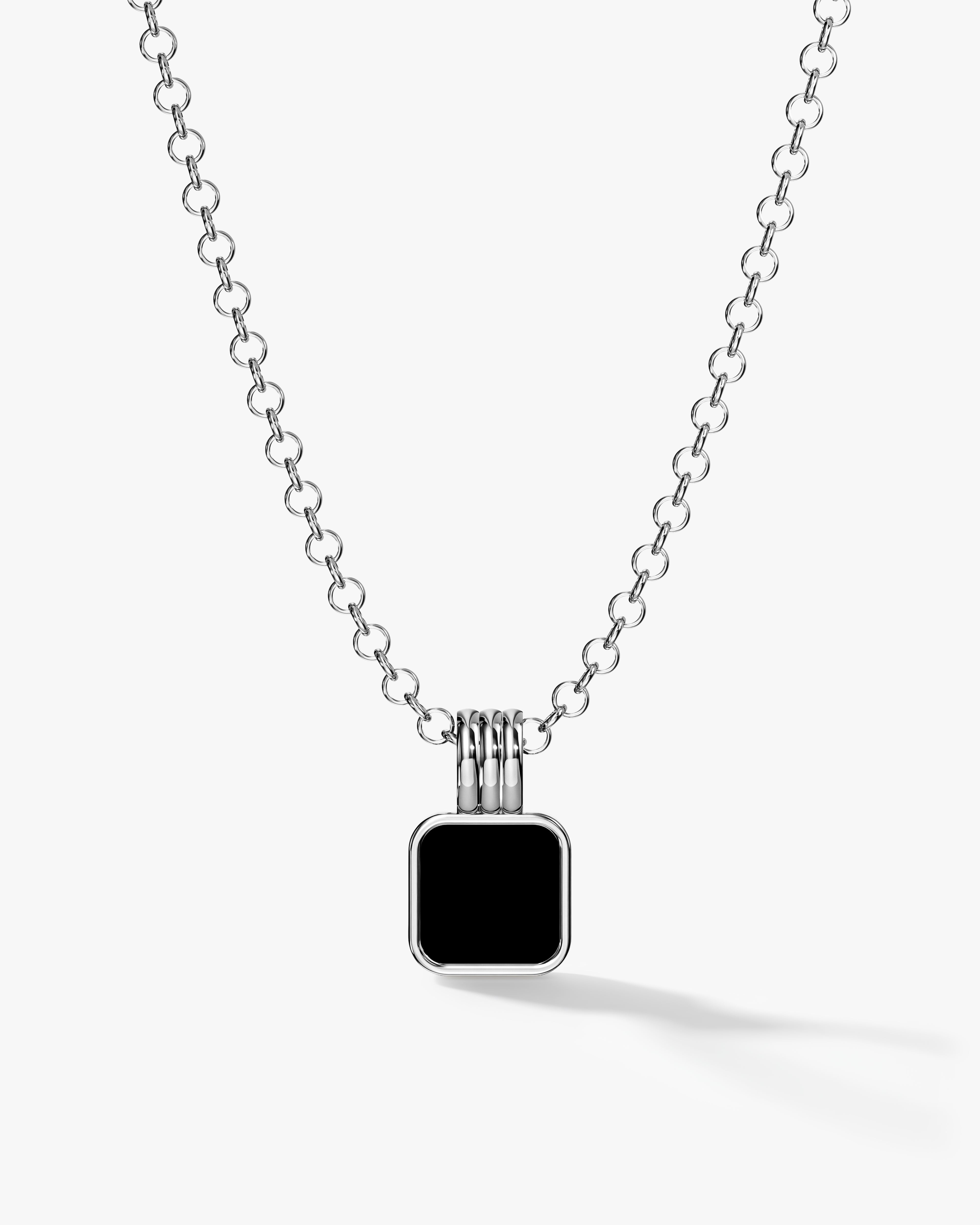 Black Enamel Square Pendant Necklace