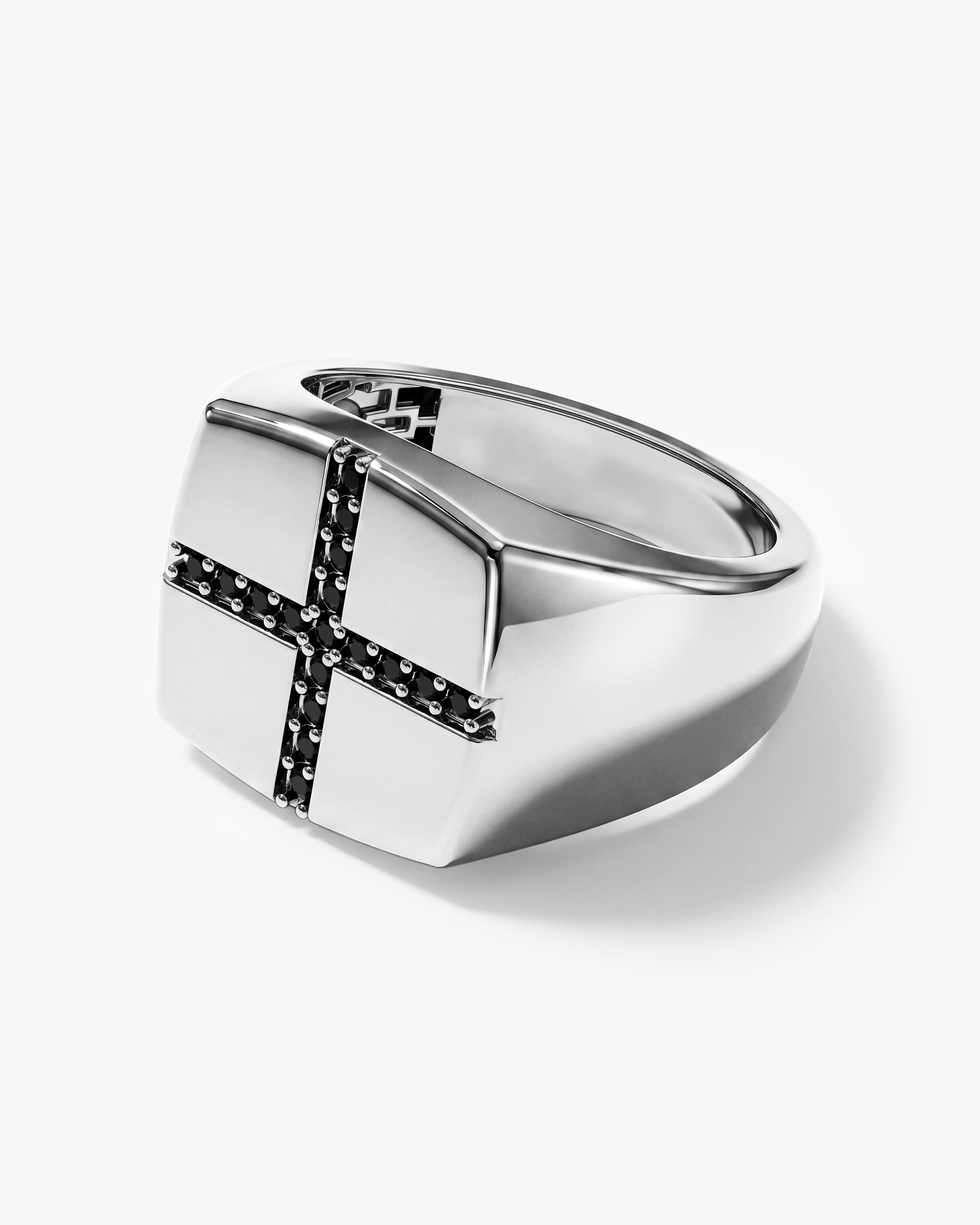 14k Gold Black Diamond Cross Signet Ring