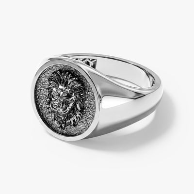 Oxidized Lion Head Signet Ring - Sterling Silver