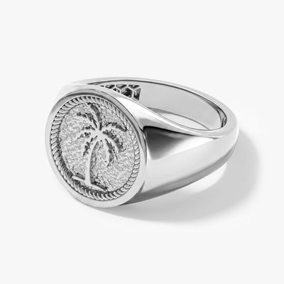 Men's Palm Tree Signet Ring - Gold Vermeil