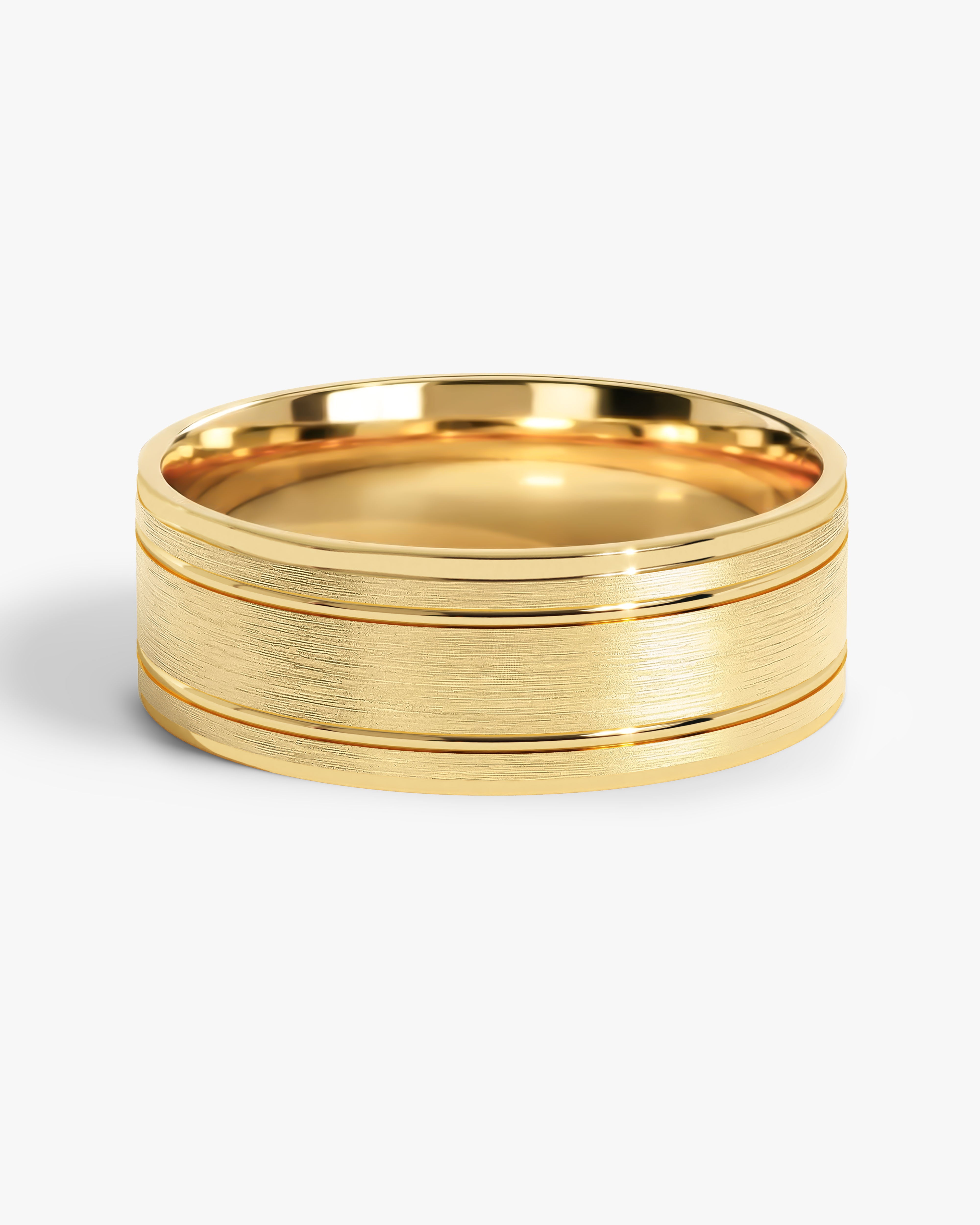 7mm Horizontal Thick Brushed and Double Grooved Men's Wedding Band