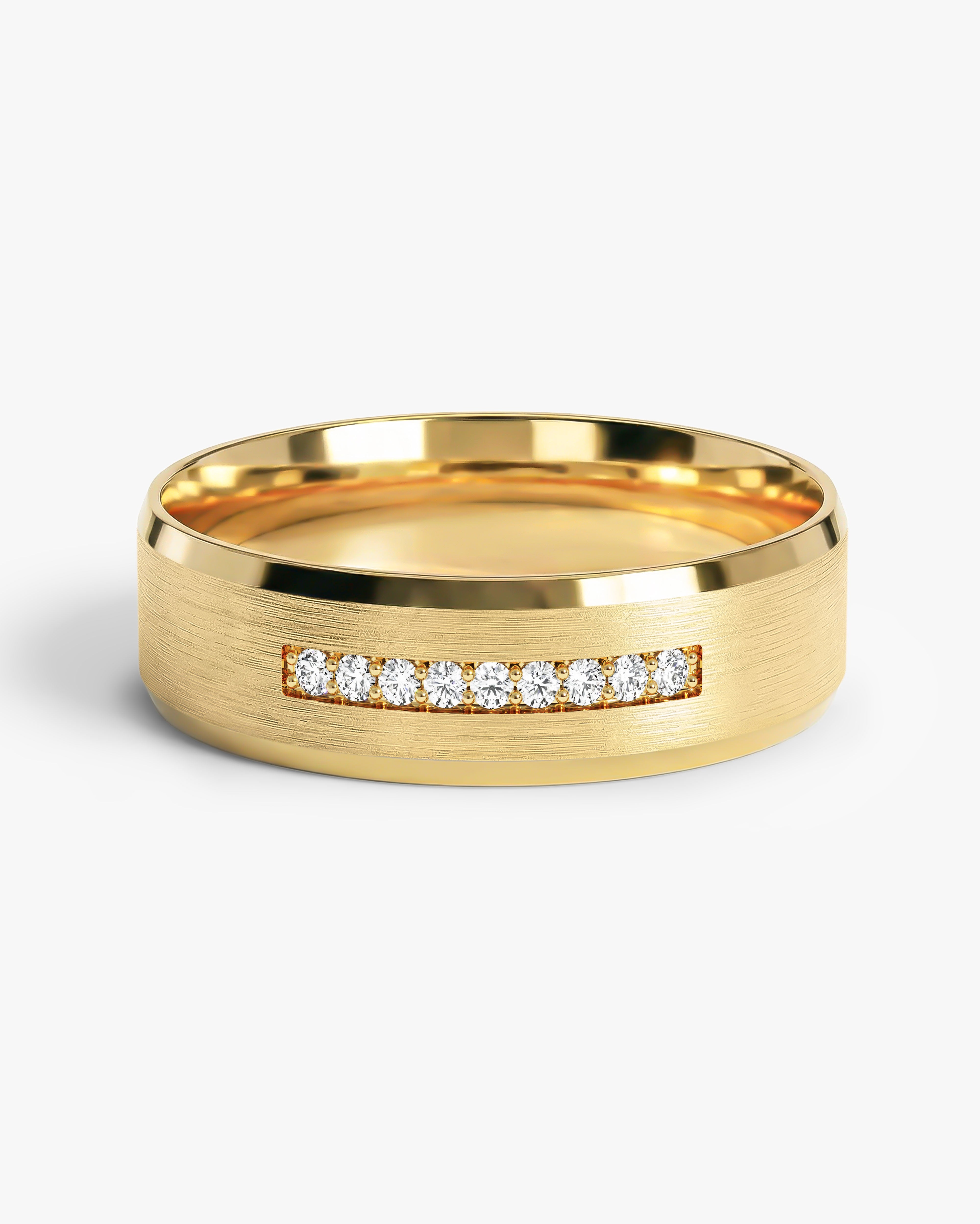 6mm Pave Set Nine-Stone and Beveled Edge Men's Engagement Ring (0.14 CT TW)