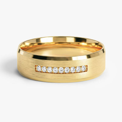 6mm Pave Set Nine-Stone and Beveled Edge Men's Engagement Ring (0.14 CT TW)
