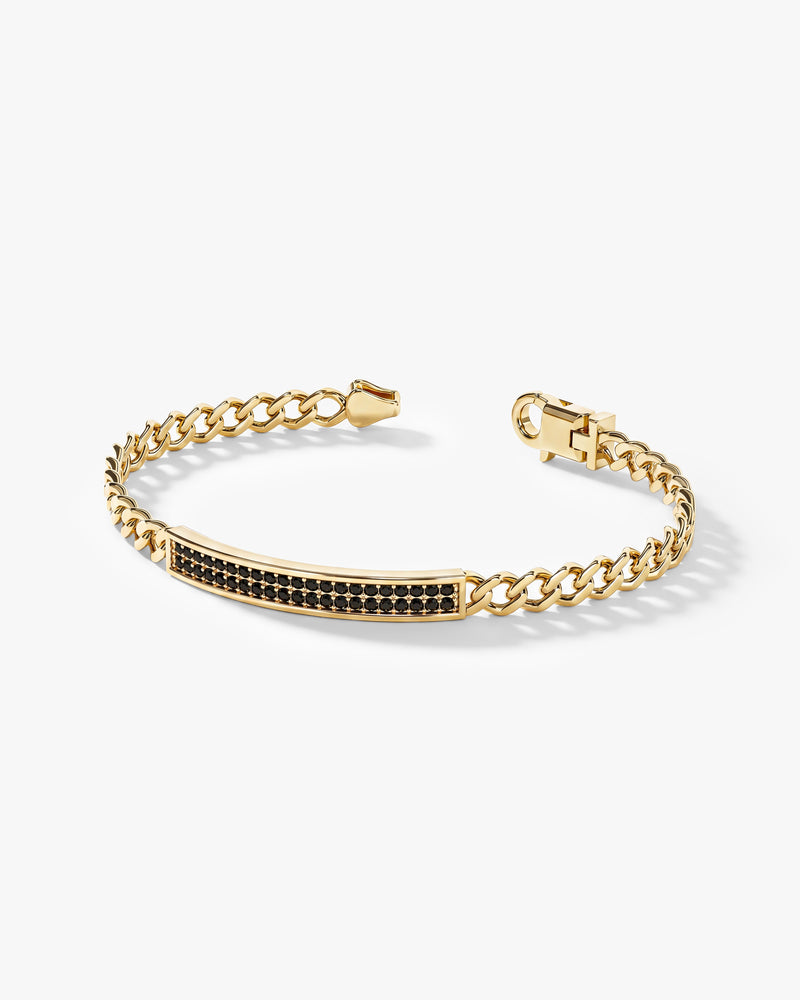 14k Solid Gold Bold Cuban Chain Bracelet with Black Diamonds
