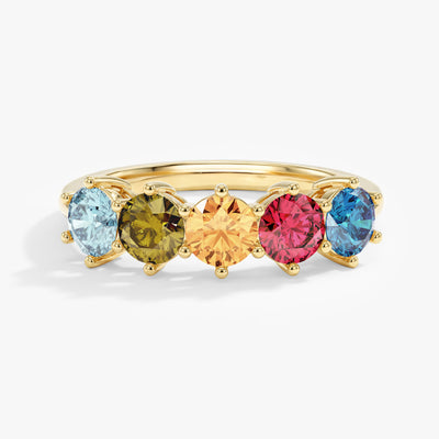 Round Cut Birthstone Family Ring