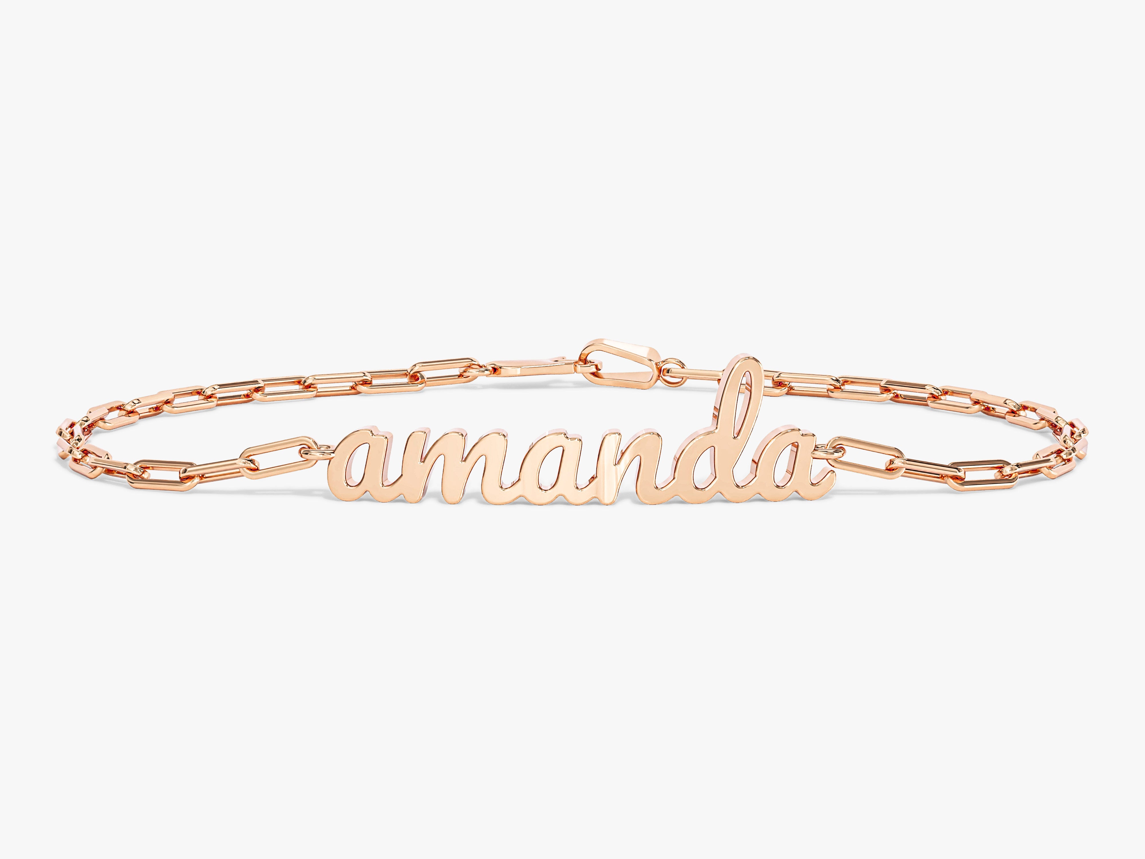 Rose gold "Amanda" name bracelet with paperclip chain
