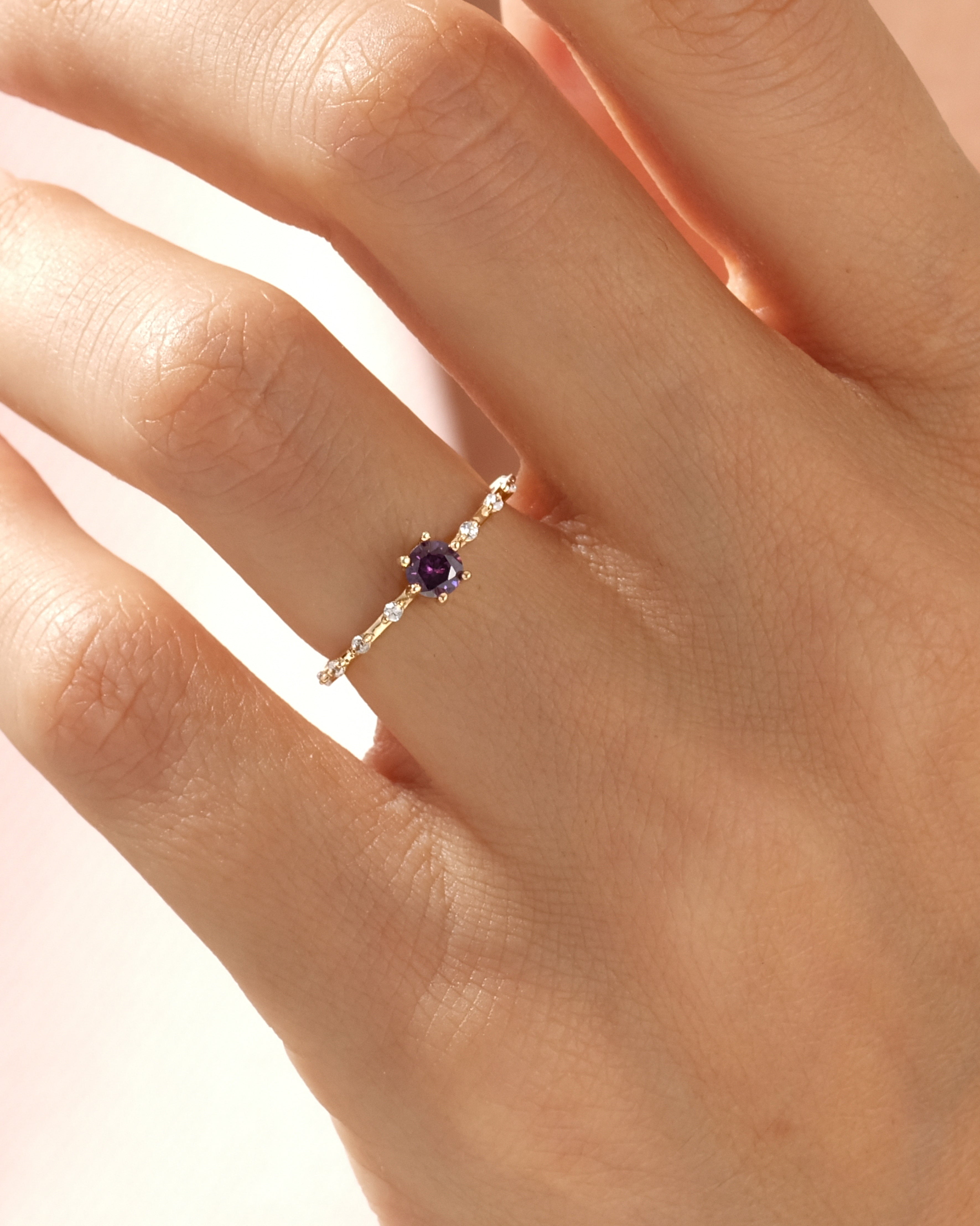 Round-Cut Side Stone Accent Birthstone Ring