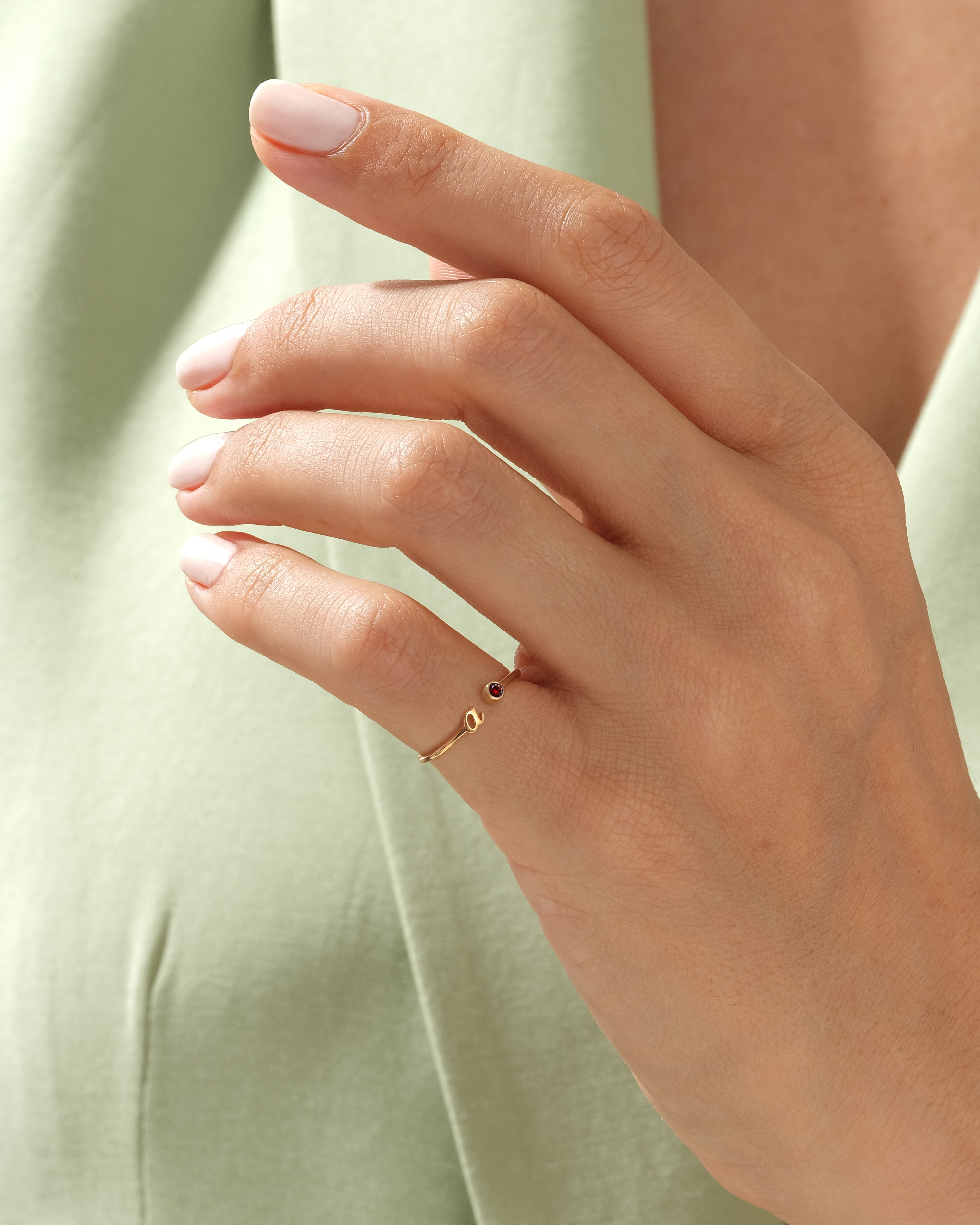 Initial Letter Open Birthstone Ring