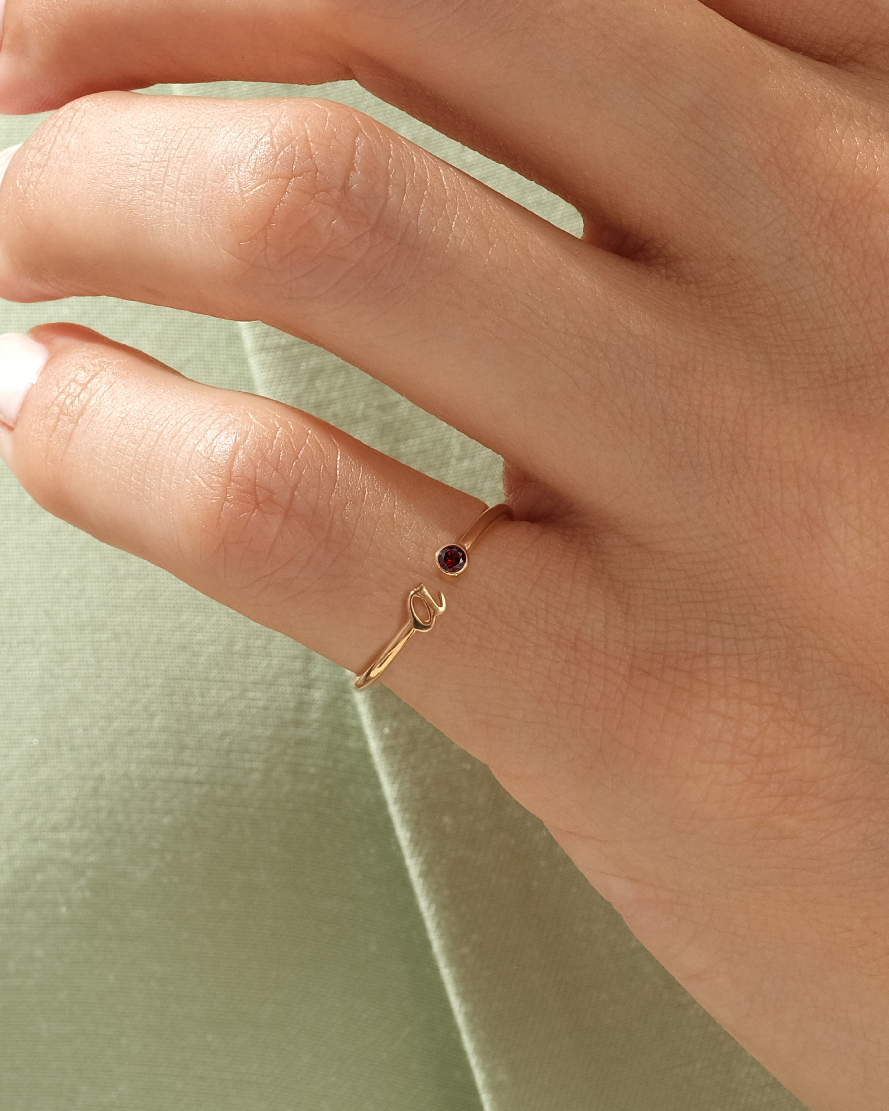 Initial Letter Open Birthstone Ring