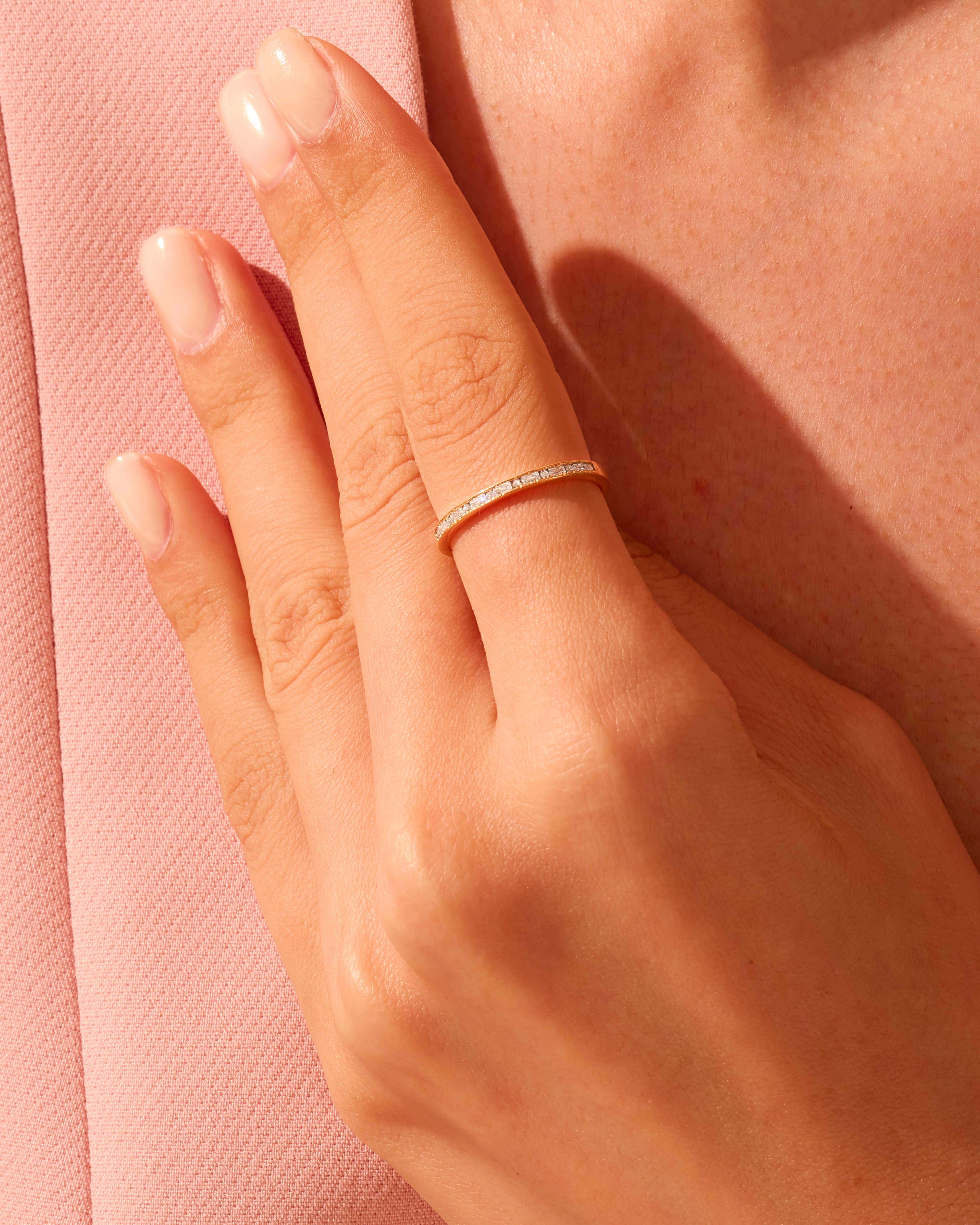 Channel Set Baguette and Round Ring