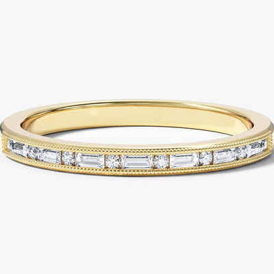 Channel Set Baguette and Round Ring