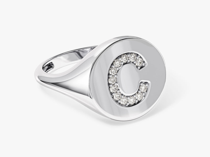 Diamond initial C signet ring, luxury jewelry, personalized gift