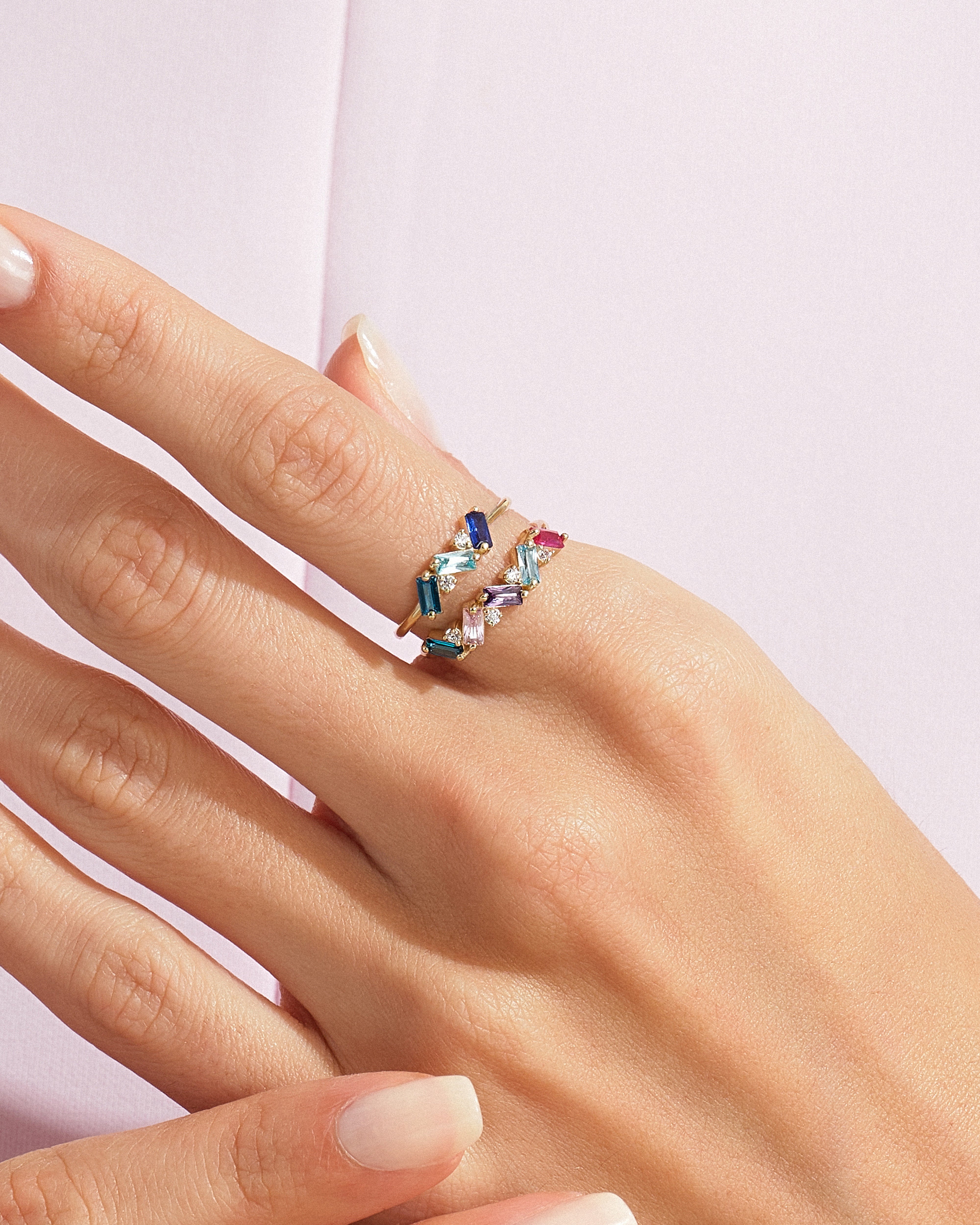 Baguette Family Birthstone Ring