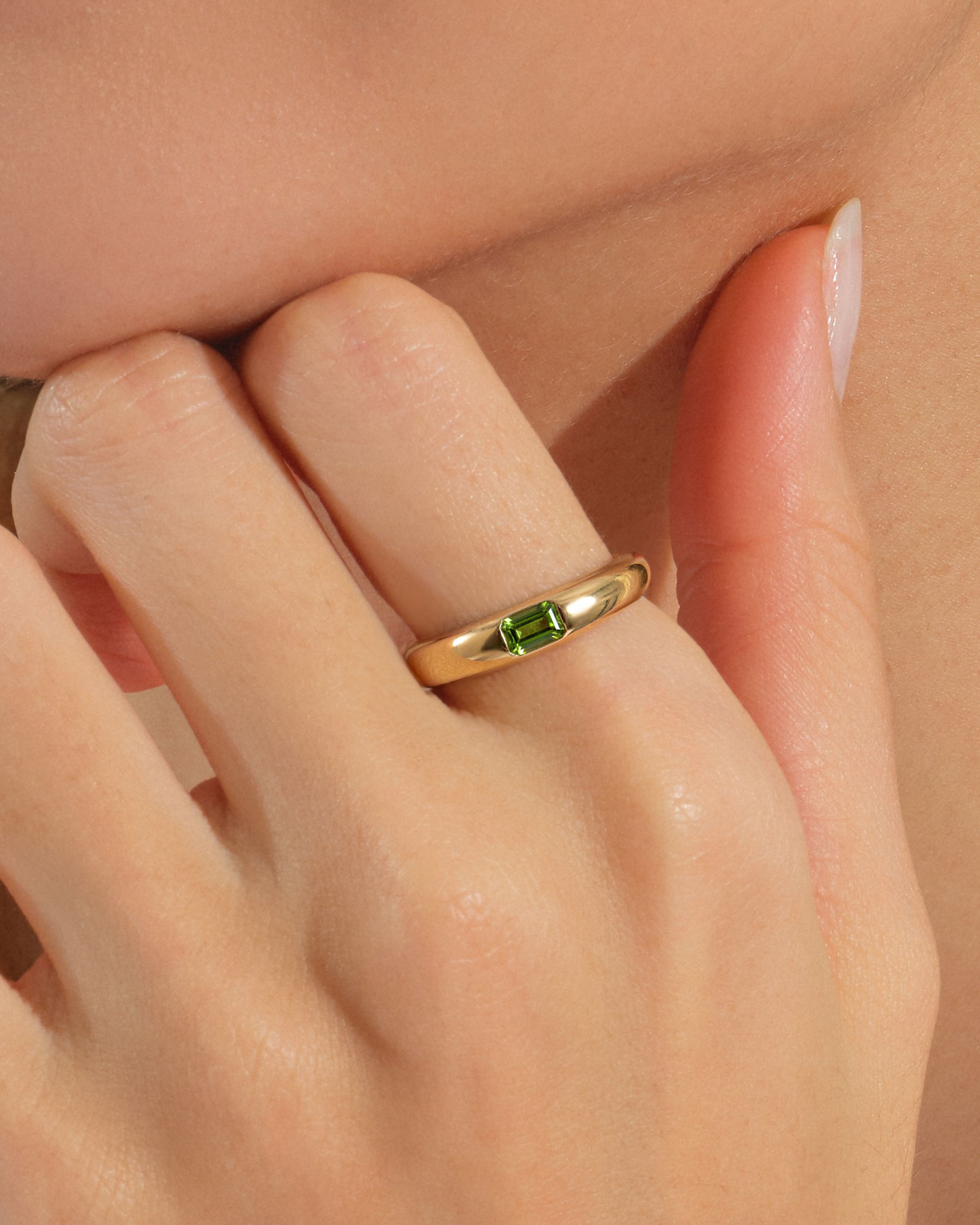 Flush Set Emerald Cut Birthstone Ring