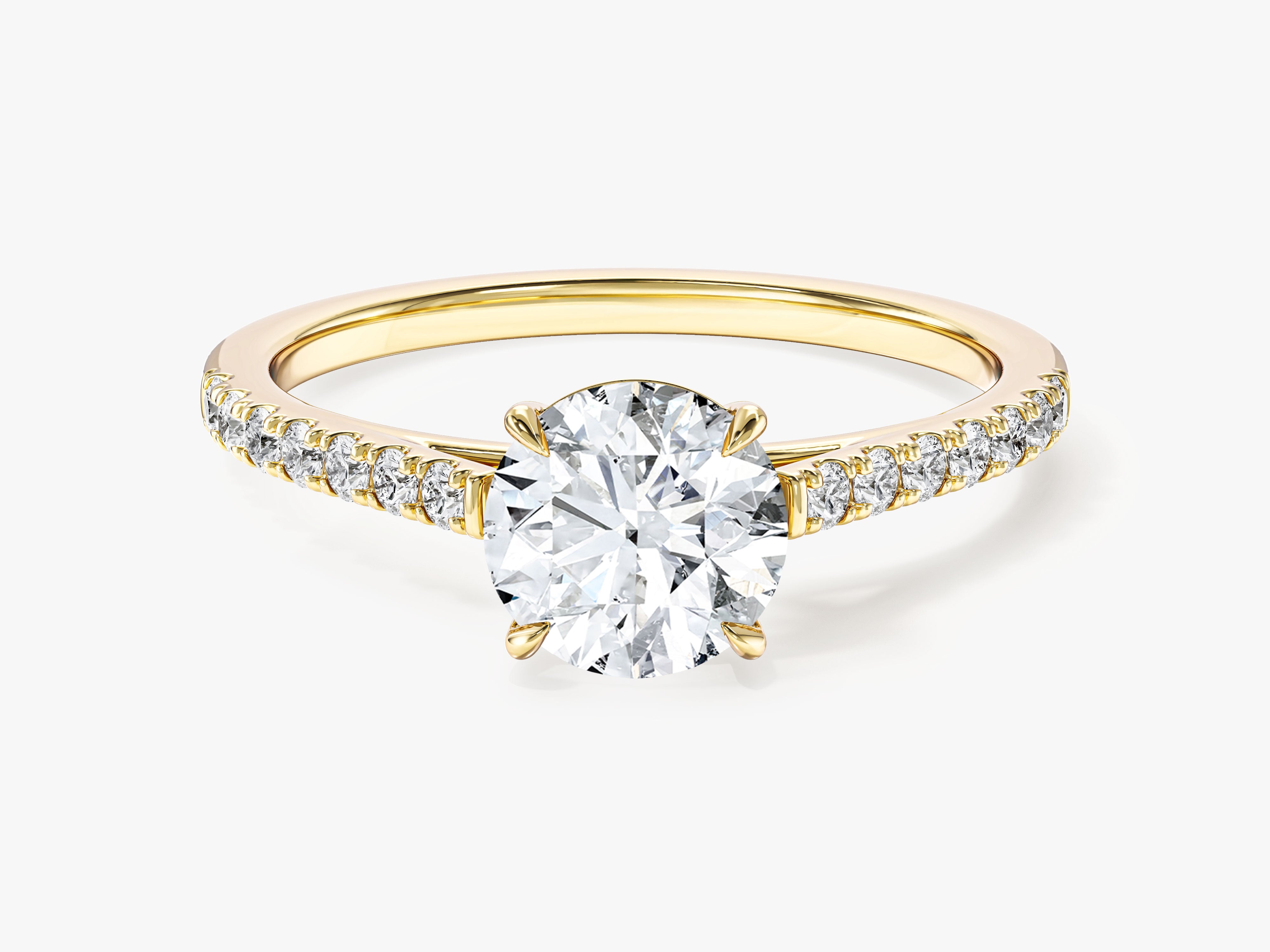 Cathedral Round Cut Lab Grown Diamond Engagement Ring with Pave Set Sidestones (1.00 CT)