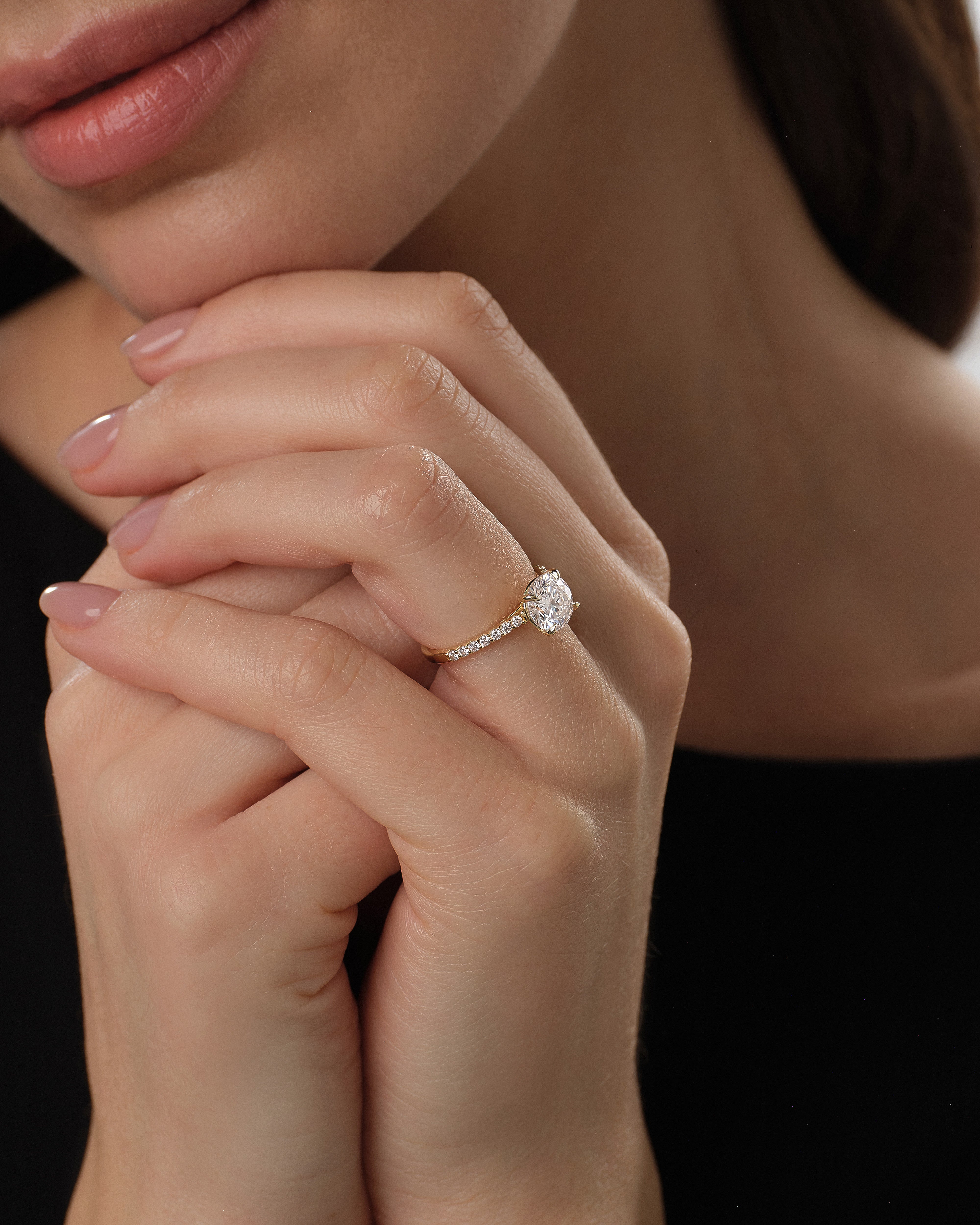 Cathedral Round Cut Moissanite Engagement Ring with Pave Set Side Stones (1.50 CT)