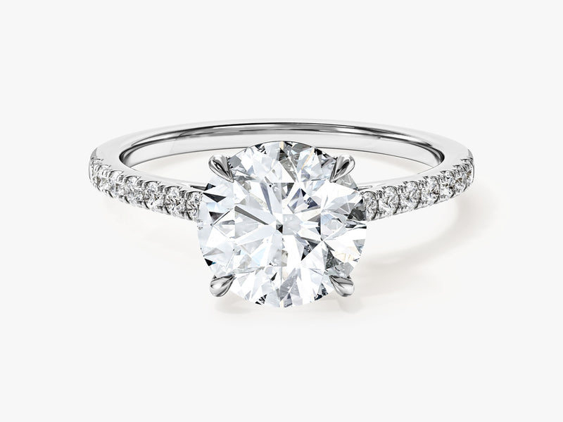 Cathedral Round Cut Moissanite Engagement Ring with Pave Set Side Stones (2.00 CT)