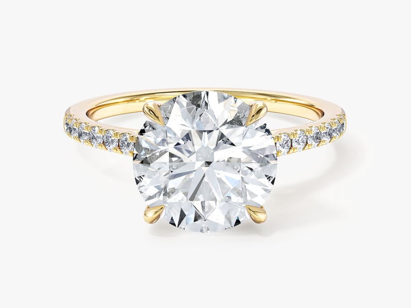 Cathedral Round Cut Lab Grown Diamond Engagement Ring with Pave Set Side Stones (3.00 CT)