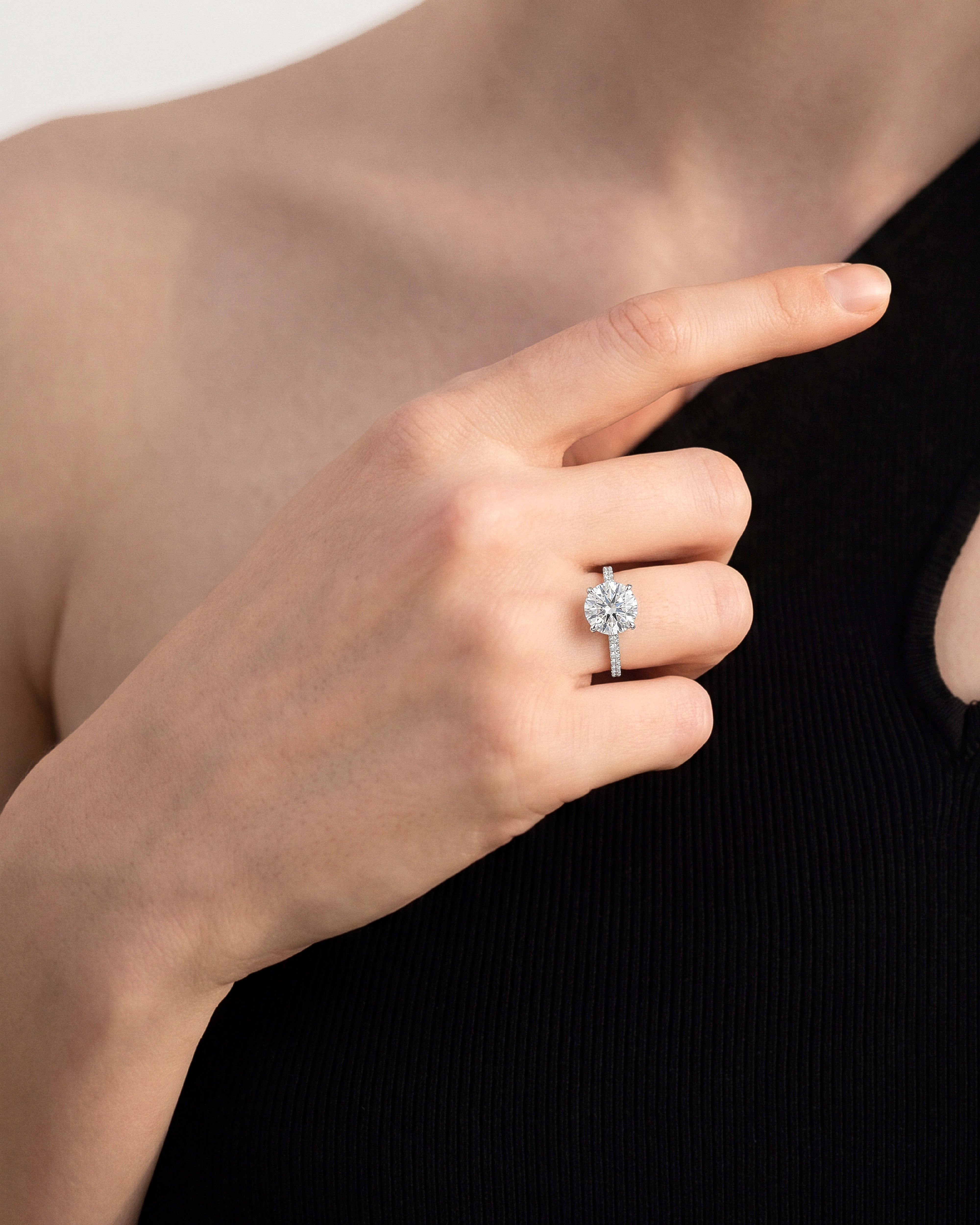 Cathedral Round Cut Lab Grown Diamond Engagement Ring with Pave Set Side Stones (3.00 CT)