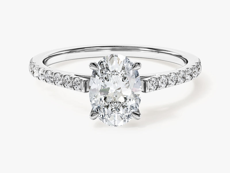 Cathedral Oval Cut Moissanite Engagement Ring with Pave Set Side Stones (1.00 CT)