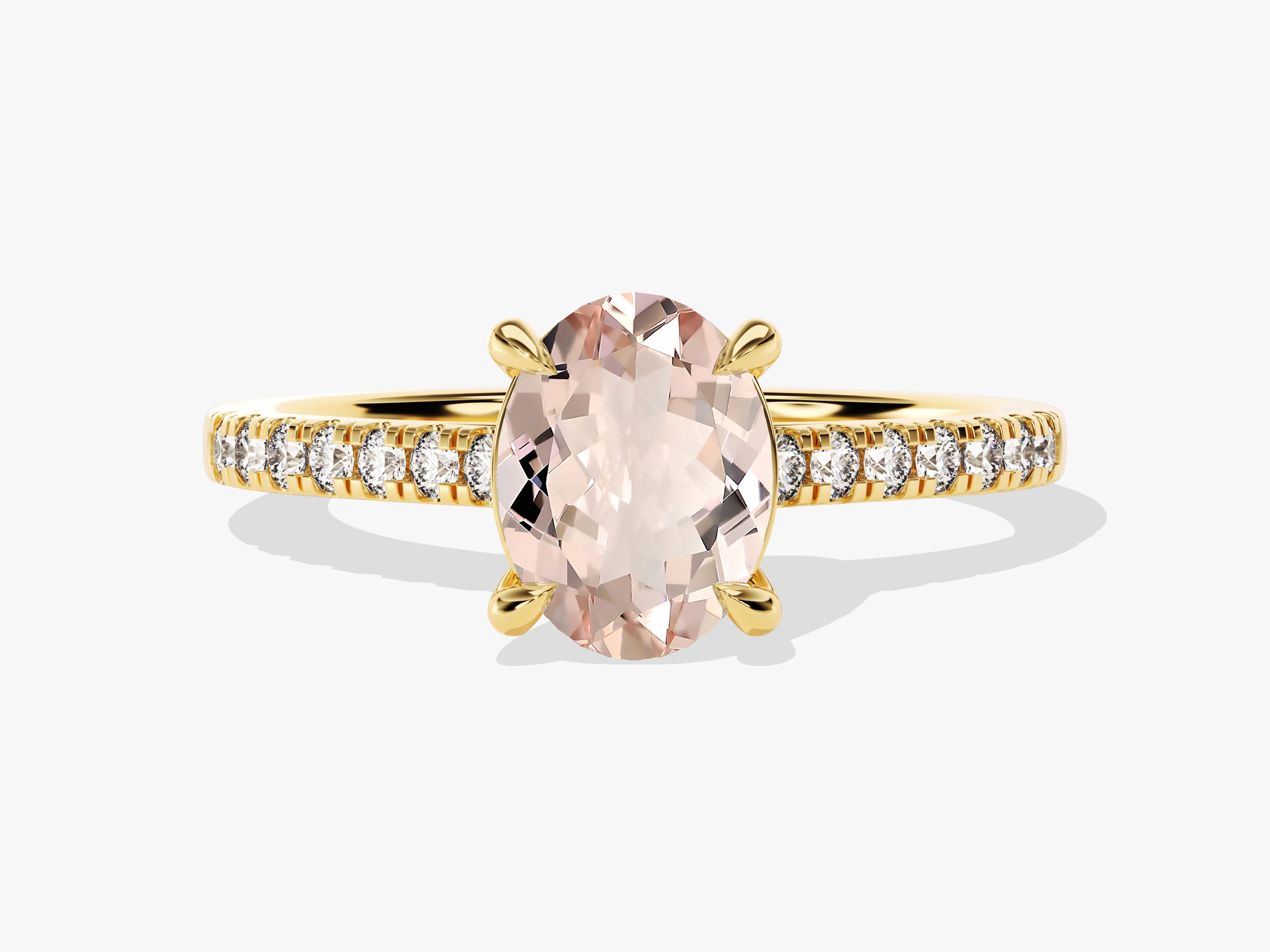 Oval morganite and diamond engagement ring in yellow gold