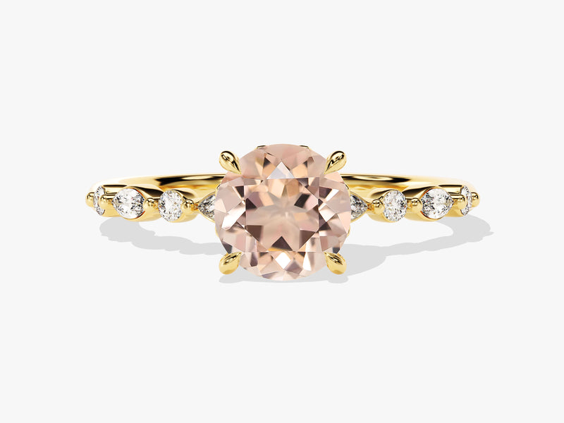 Gold ring with peach morganite and diamonds