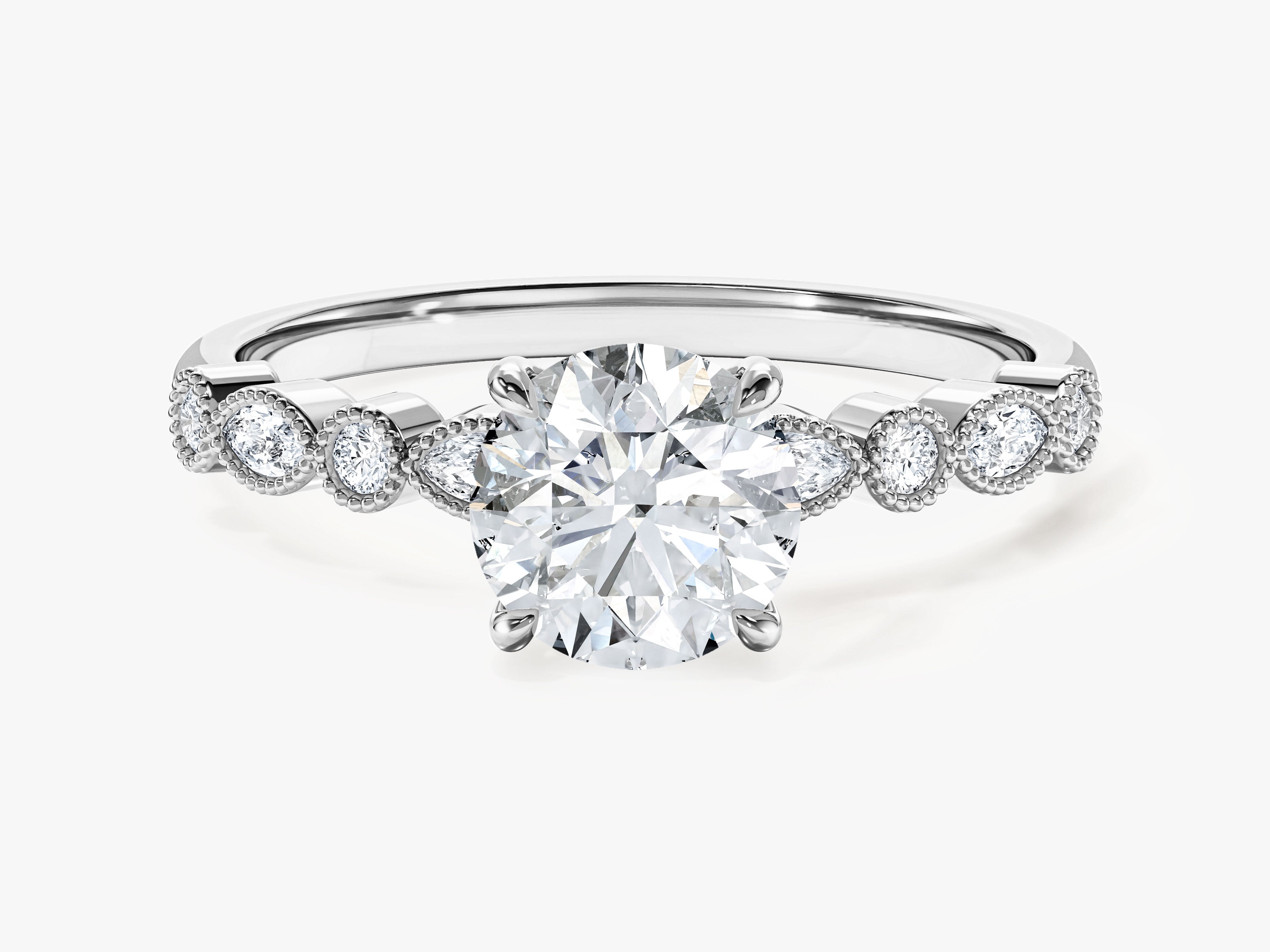 Milgrain Marquise Side Stone Moissanite Engagement Ring (1.00 CT)