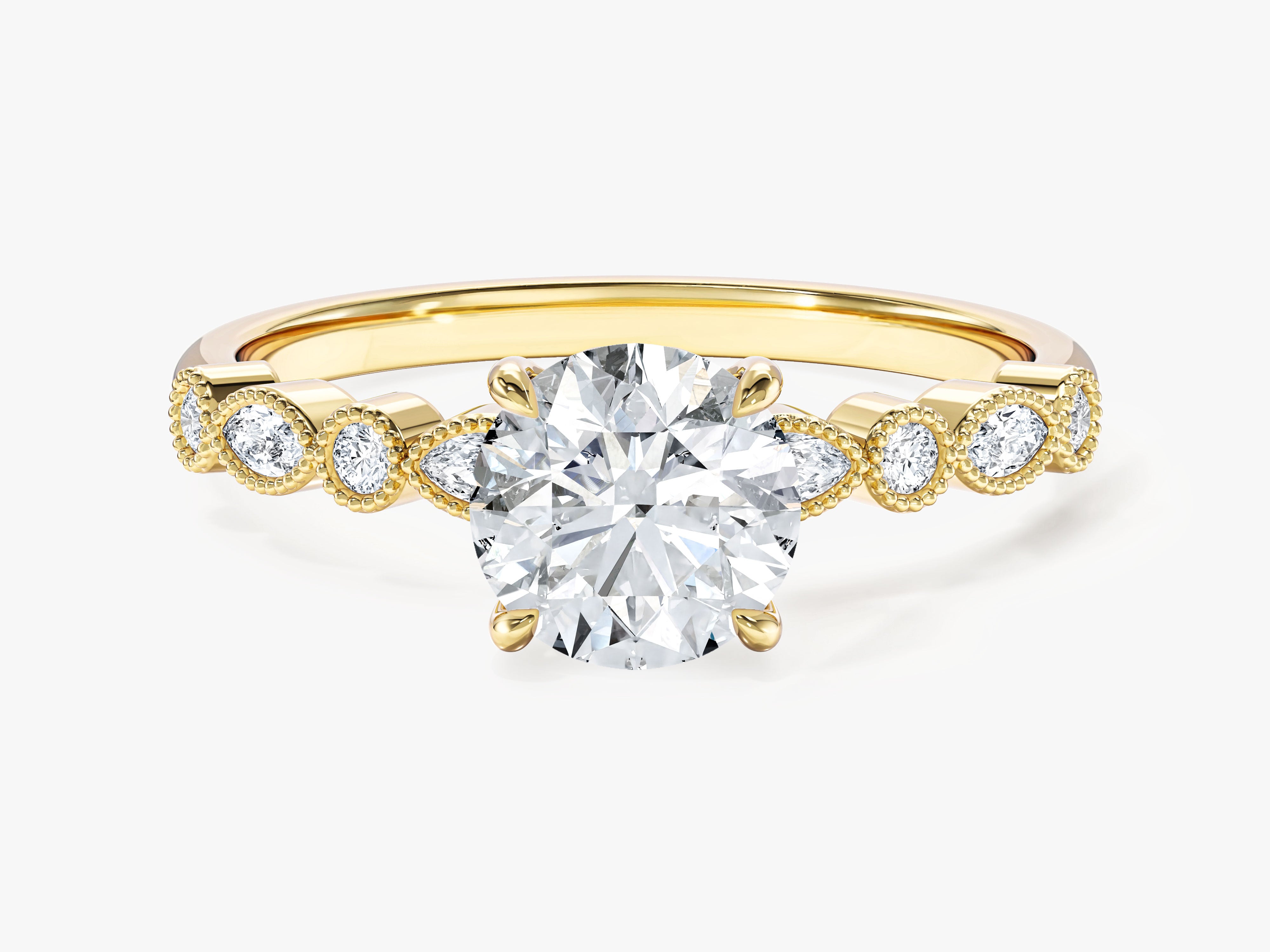 Milgrain Marquise Side Stone Lab Grown Diamond Engagement Ring (1.00 CT)