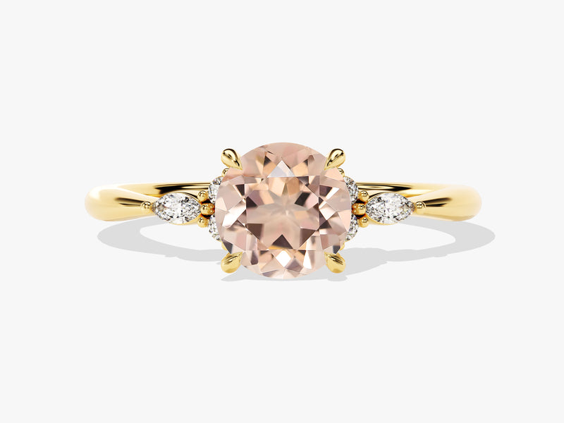 Gold ring with oval morganite and diamond accents