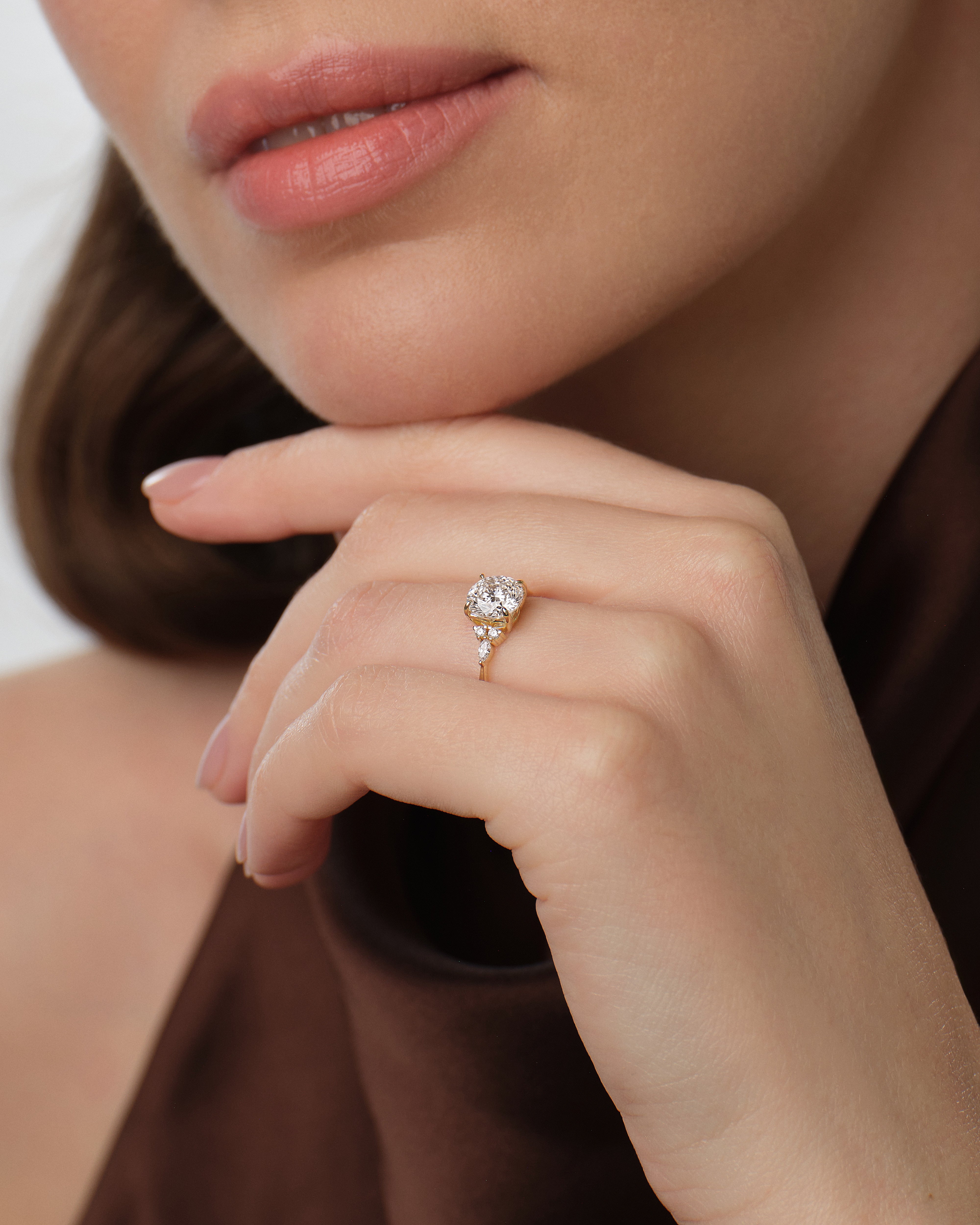 Cluster Accent Round Cut Moissanite Engagement Ring (1.50 CT)