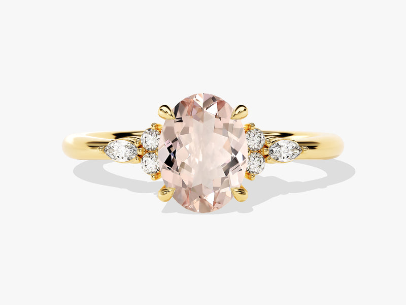 Oval morganite and diamond engagement ring in yellow gold