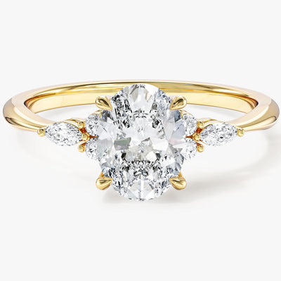 Cluster Accent Oval Cut Moissanite Engagement Ring (1.50 CT)
