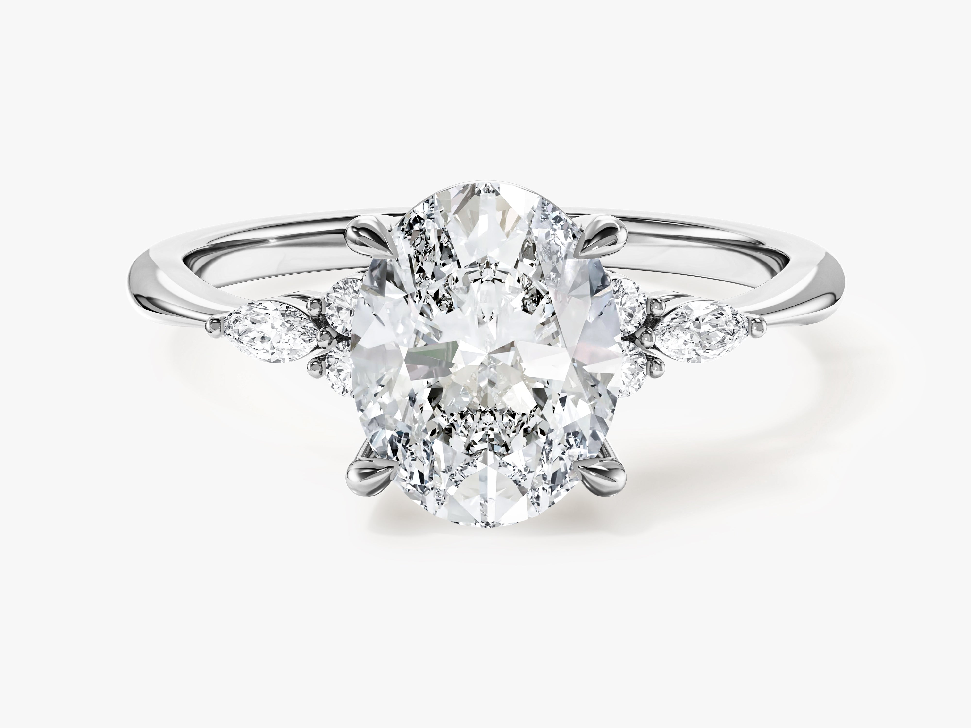 Cluster Accent Oval Cut Moissanite Engagement Ring (2.00 CT)