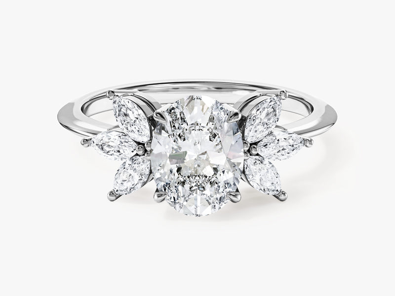 Marquise Cluster Accent Oval Cut Moissanite Engagement Ring (1.50 CT)