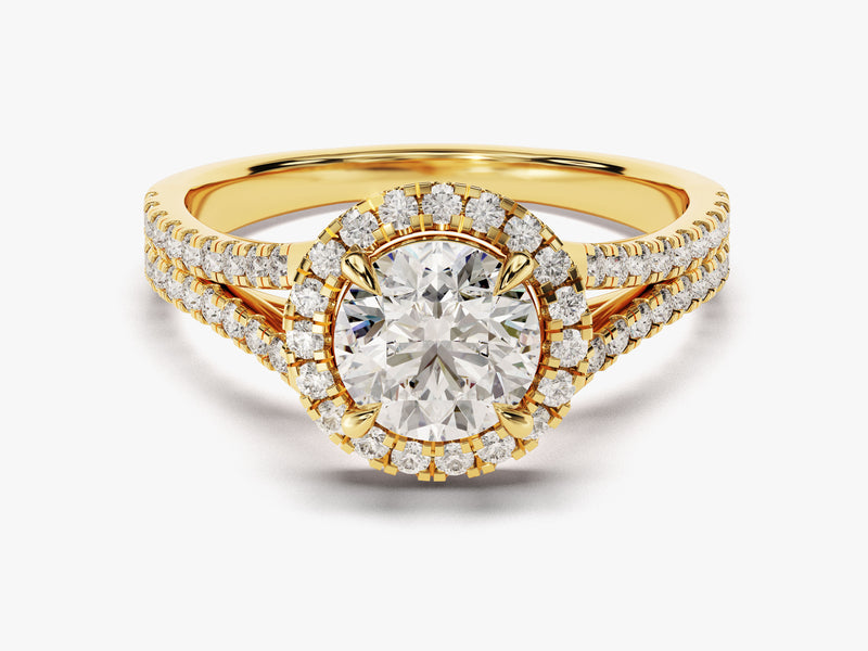 Gold diamond halo engagement ring from jewelry firm