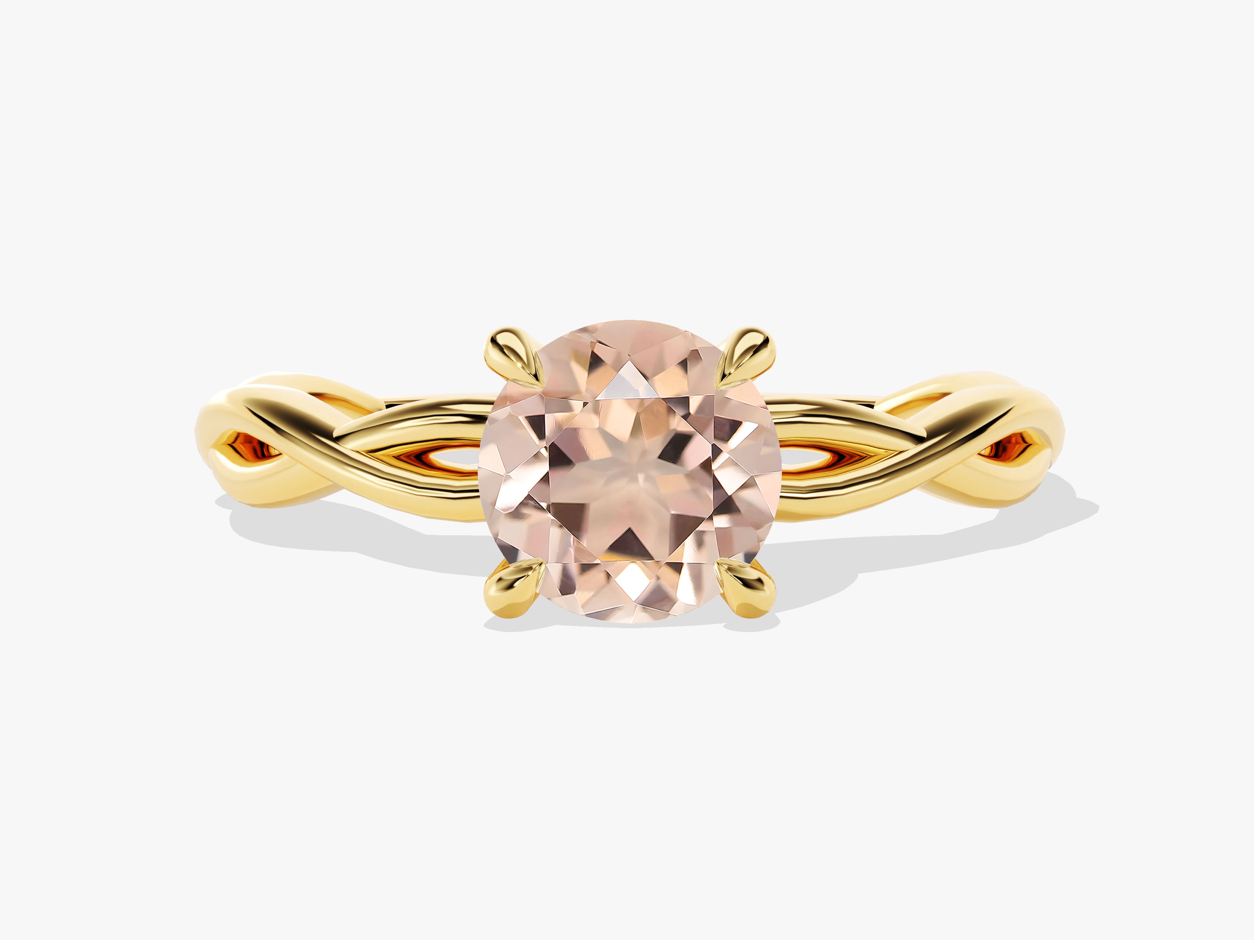Gold twisted band ring with oval morganite gemstone engagement ring