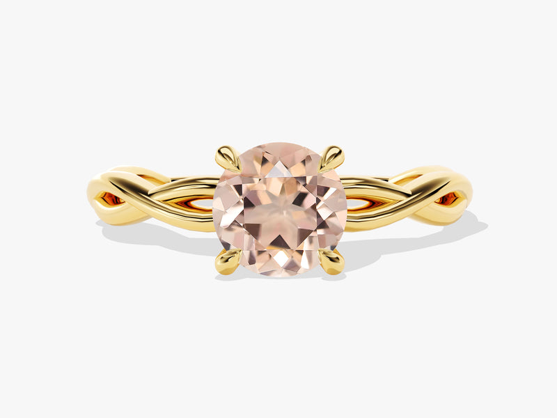 Gold twisted band ring with oval morganite gemstone engagement ring