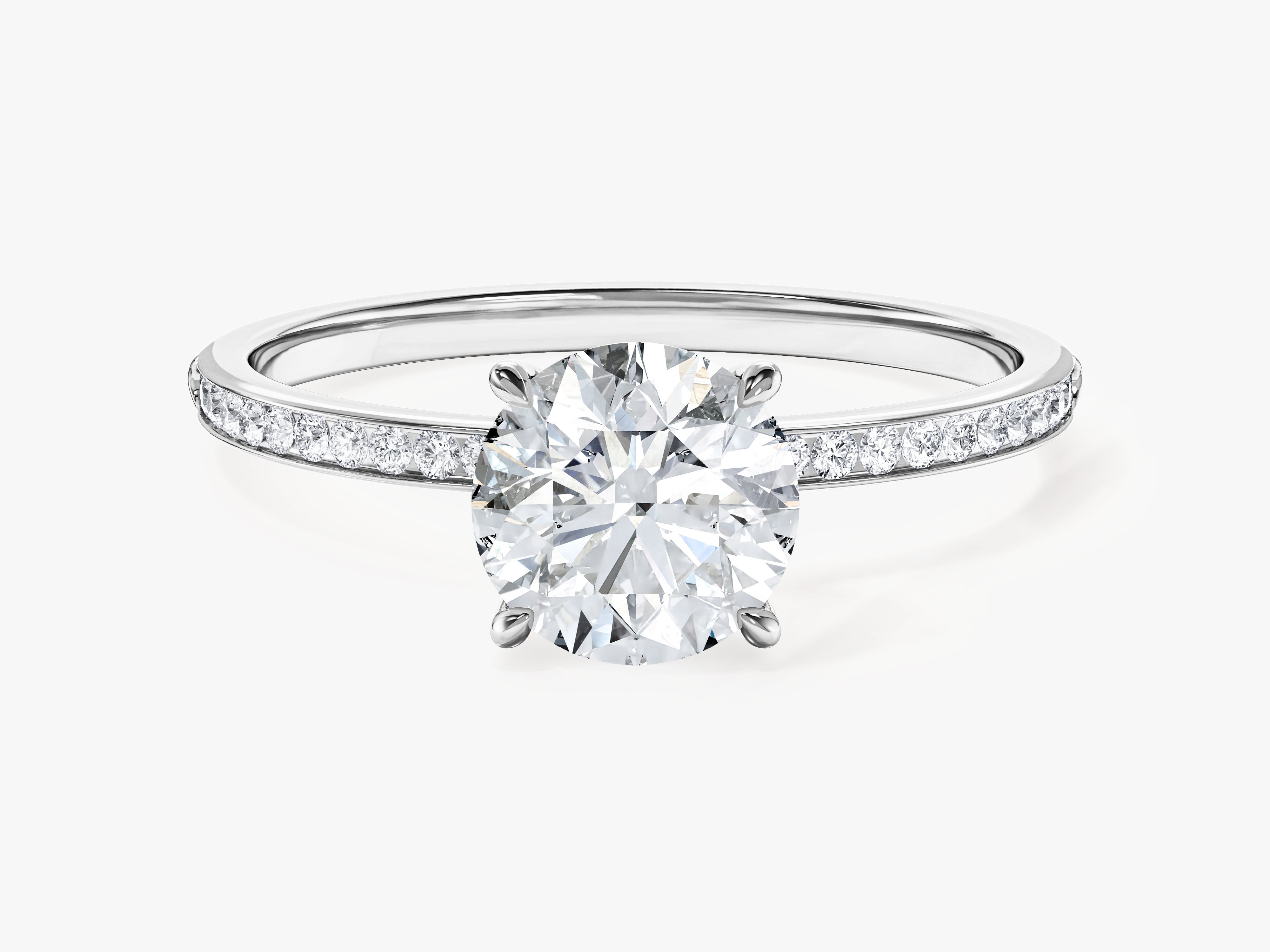 Round Cut Moissanite Engagement Ring with Channel Set Sidestones (1.00 CT)