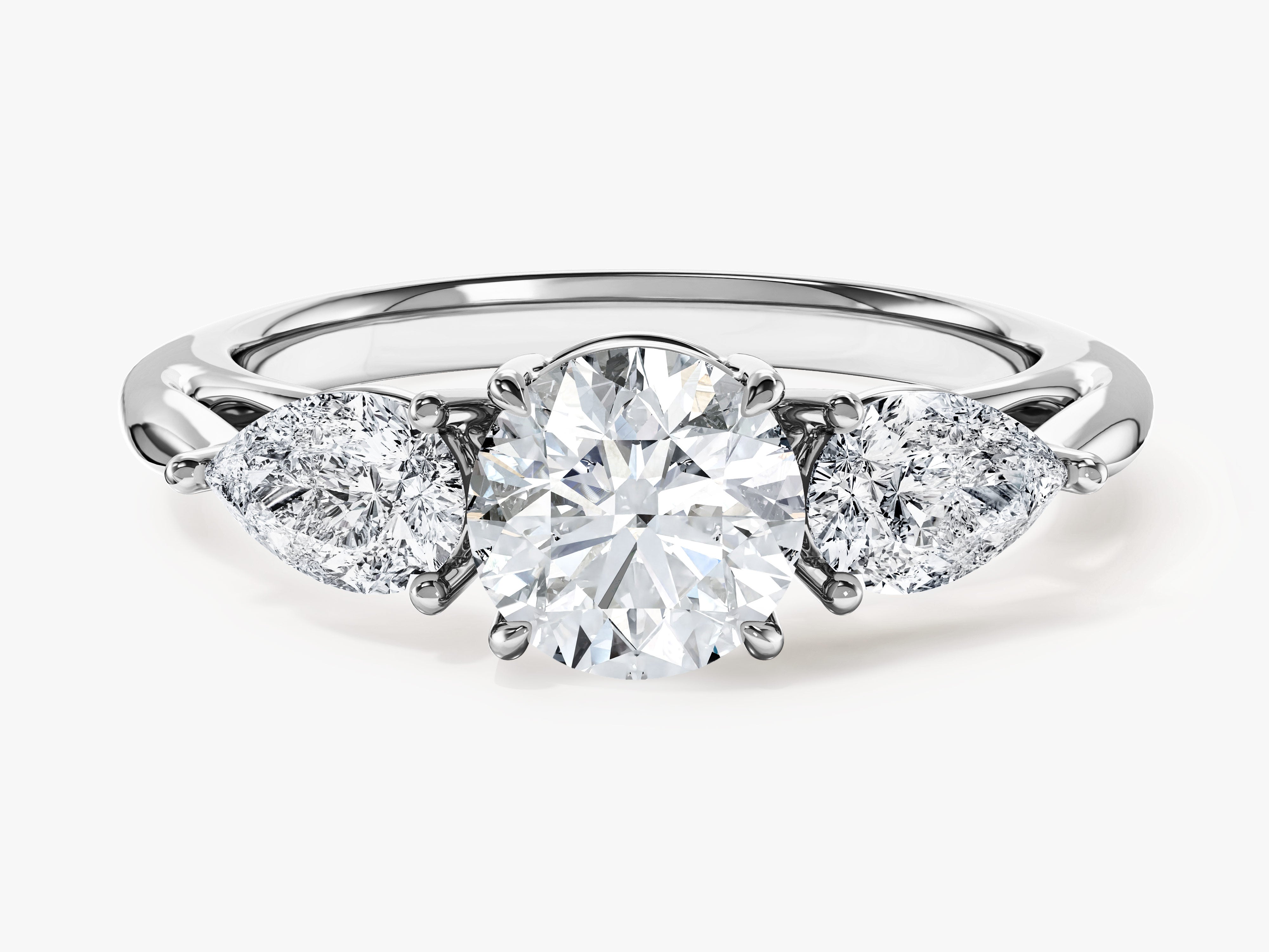 Three Stone Moissanite Engagement Ring with Pear Cut Accents (2.00 CT)