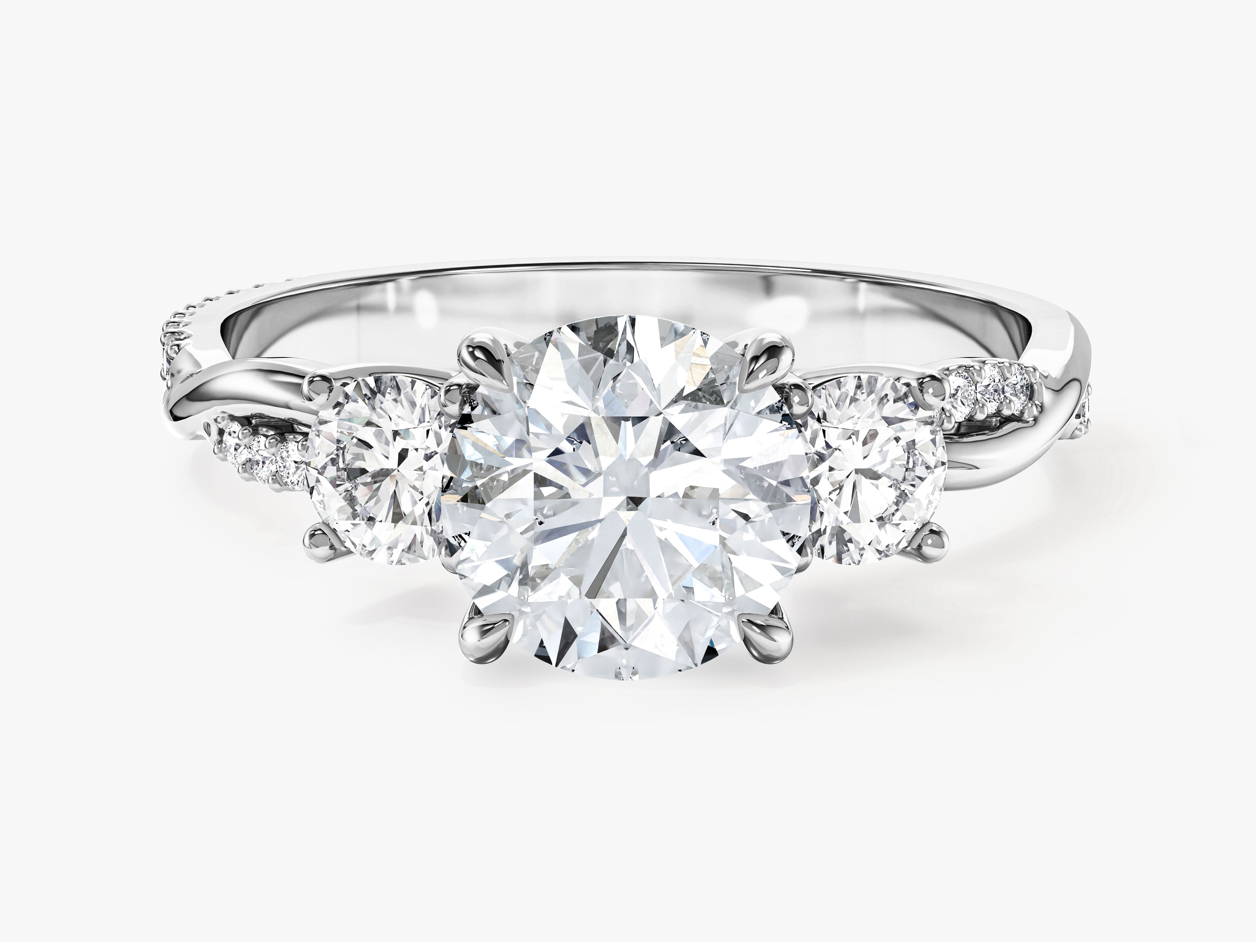 Petite Twisted Vine Three Stone Round Moissanite Engagement Ring (2.00 CT TW)