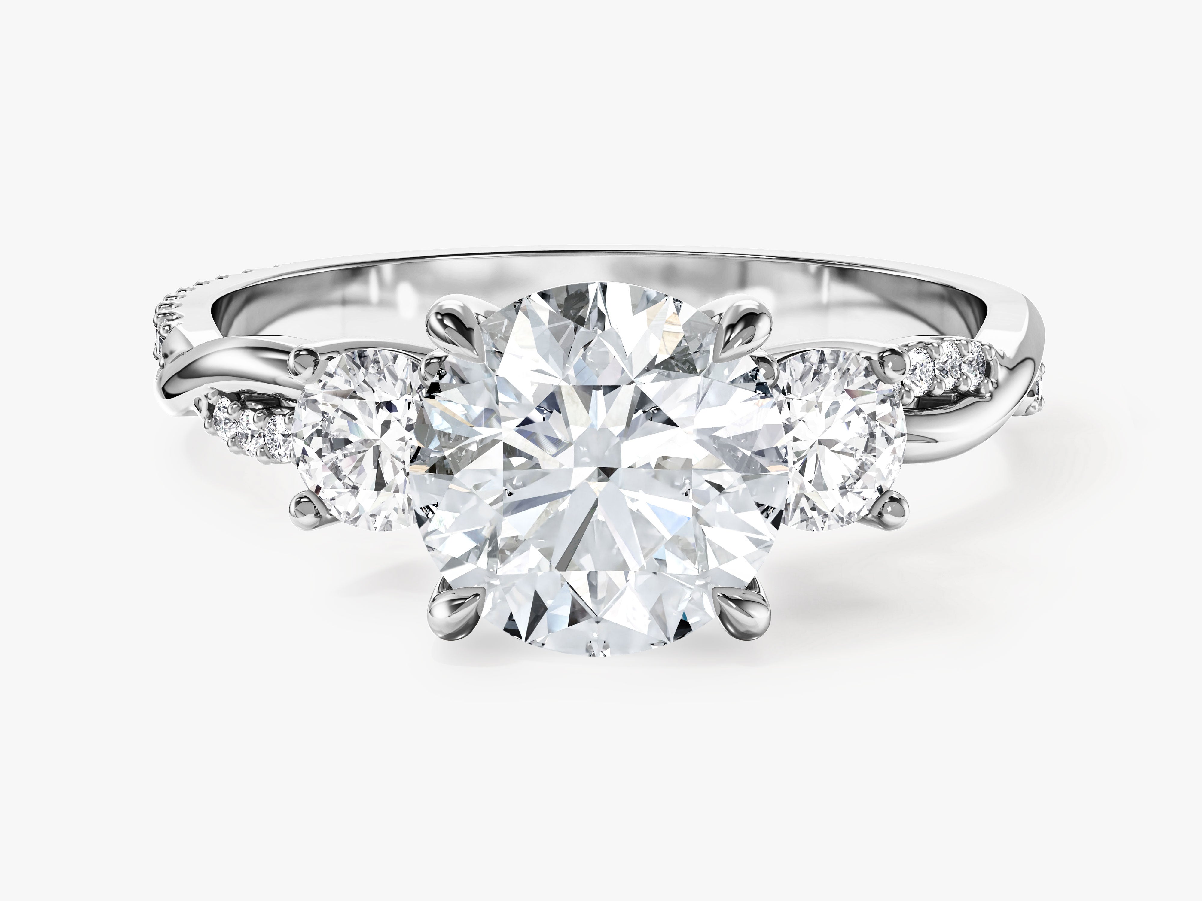 Petite Twisted Vine Three Stone Round Moissanite Engagement Ring (2.50 CT TW)