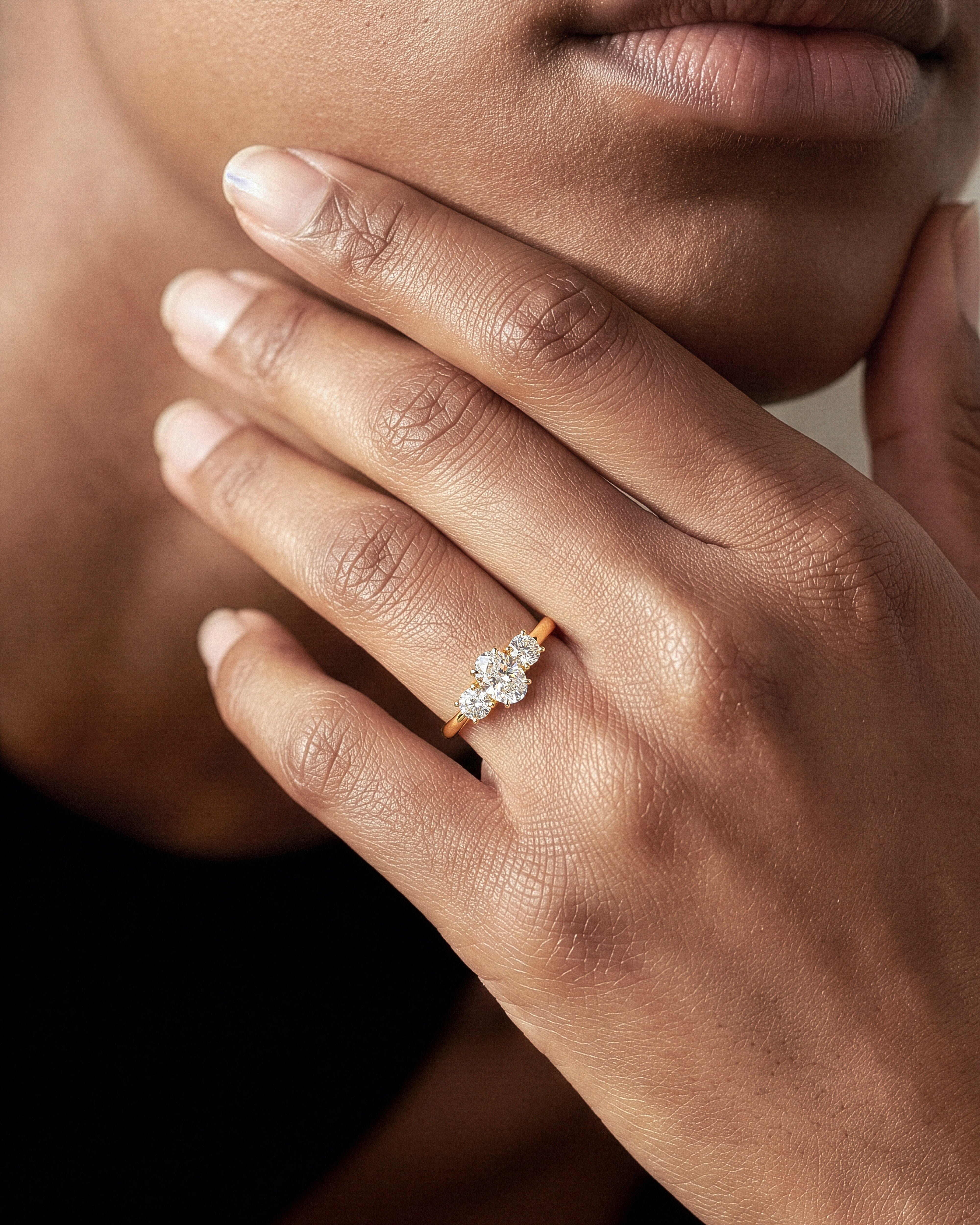 Classic Basket Set Three Stone Oval Lab Grown Diamond Engagement Ring (1.50 CT TW)