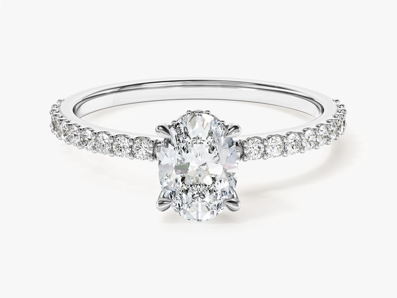 Hidden Halo Oval Moissanite Engagement Ring with Sidestones (1.00 CT)