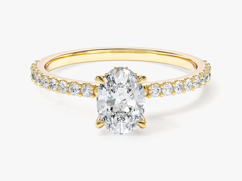 Hidden Halo Oval Moissanite Engagement Ring with Sidestones (1.00 CT)