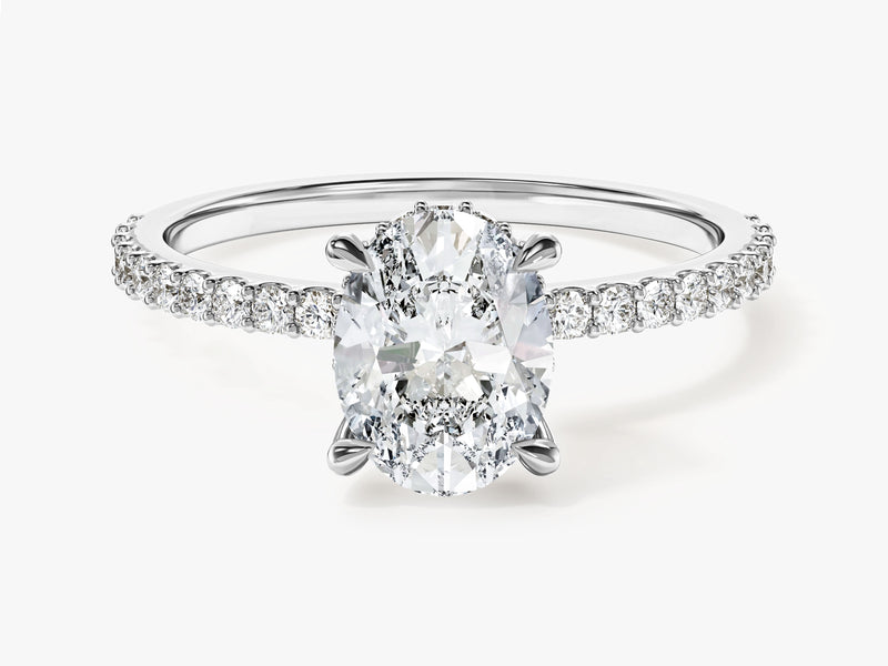 Hidden Halo Oval Moissanite Engagement Ring with Sidestones (1.50 CT)