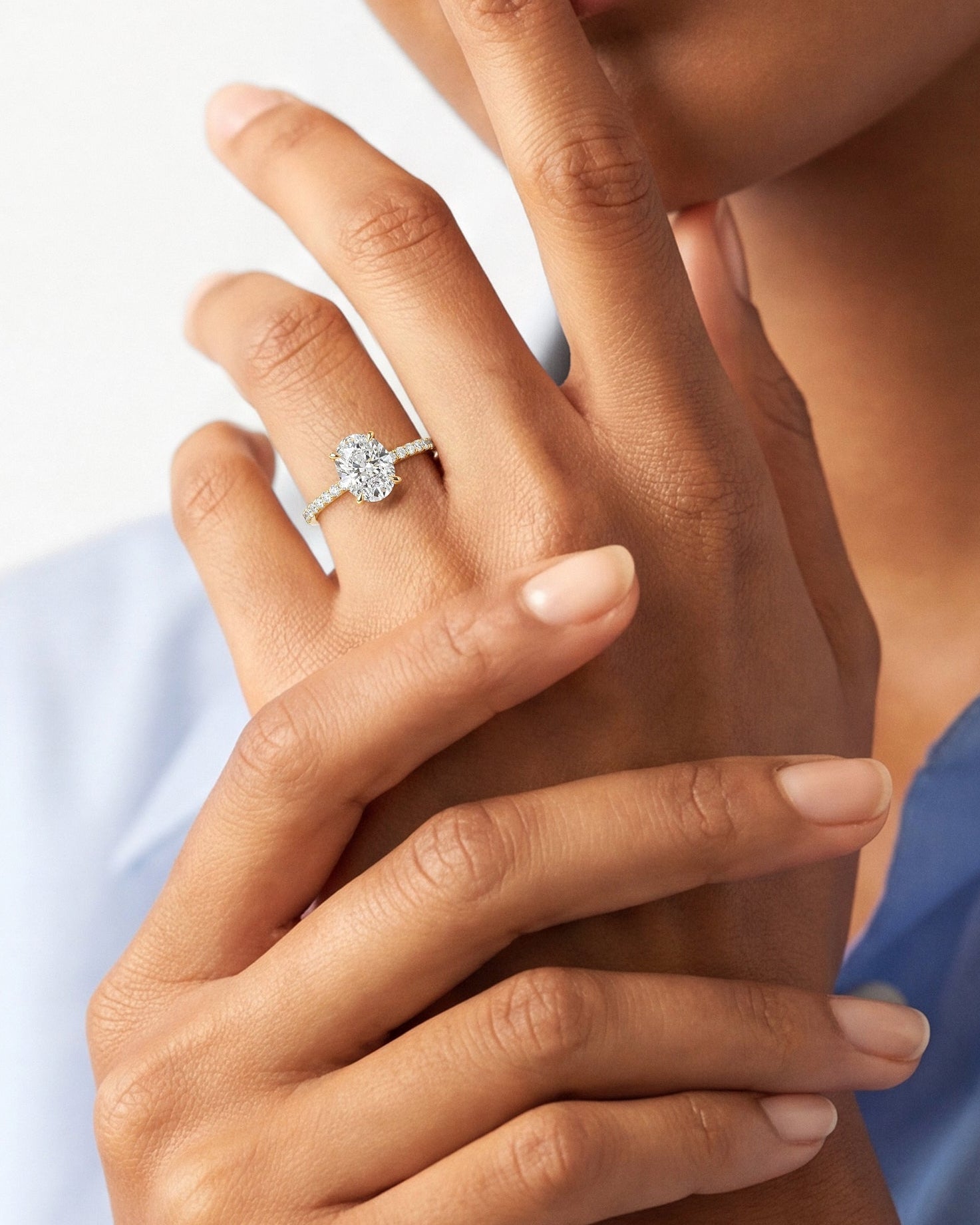 Hidden Halo Oval Lab Grown Diamond Engagement Ring with Sidestones (2.00 CT)