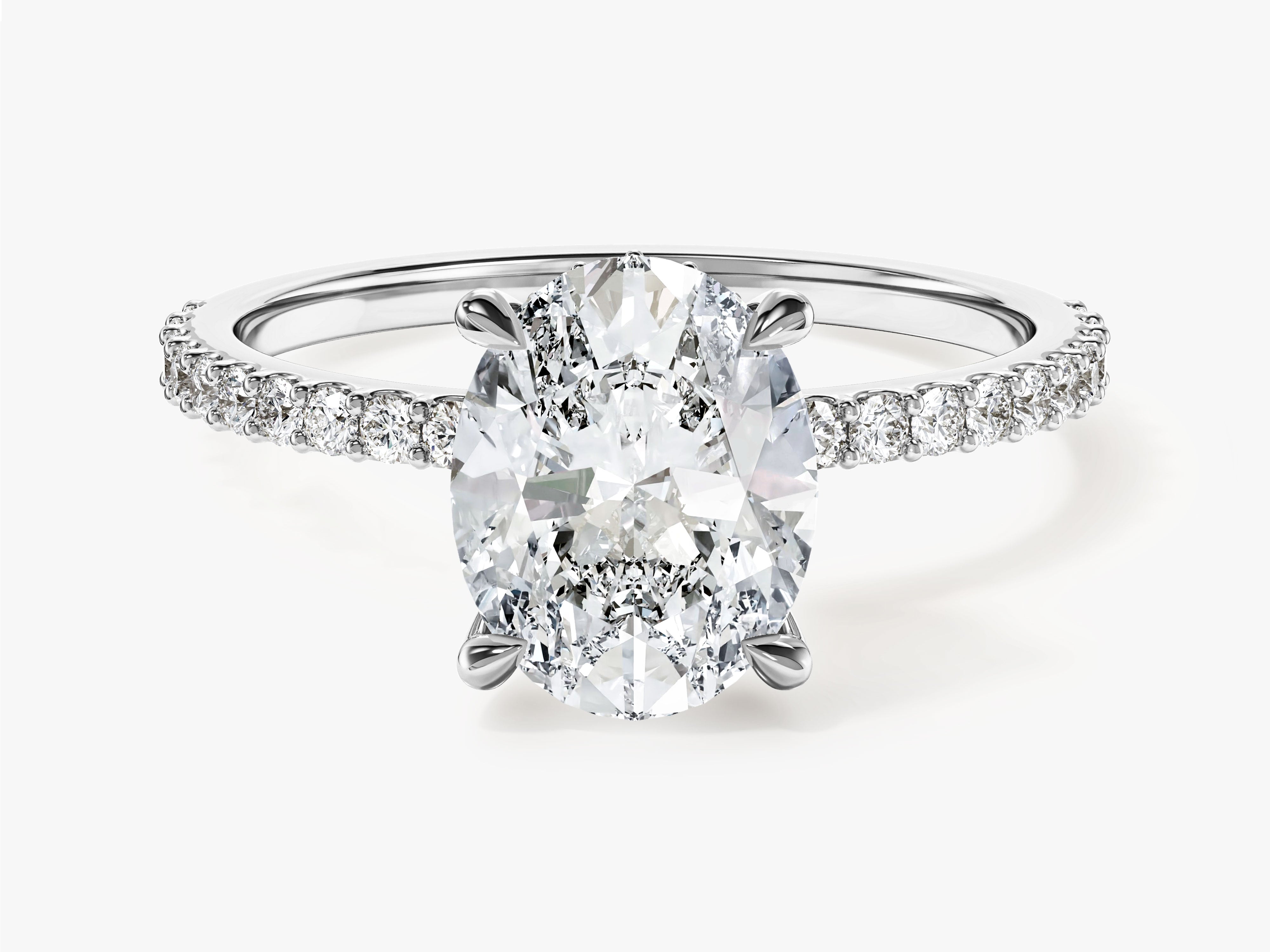 Hidden Halo Oval Moissanite Engagement Ring with Sidestones (2.00 CT)